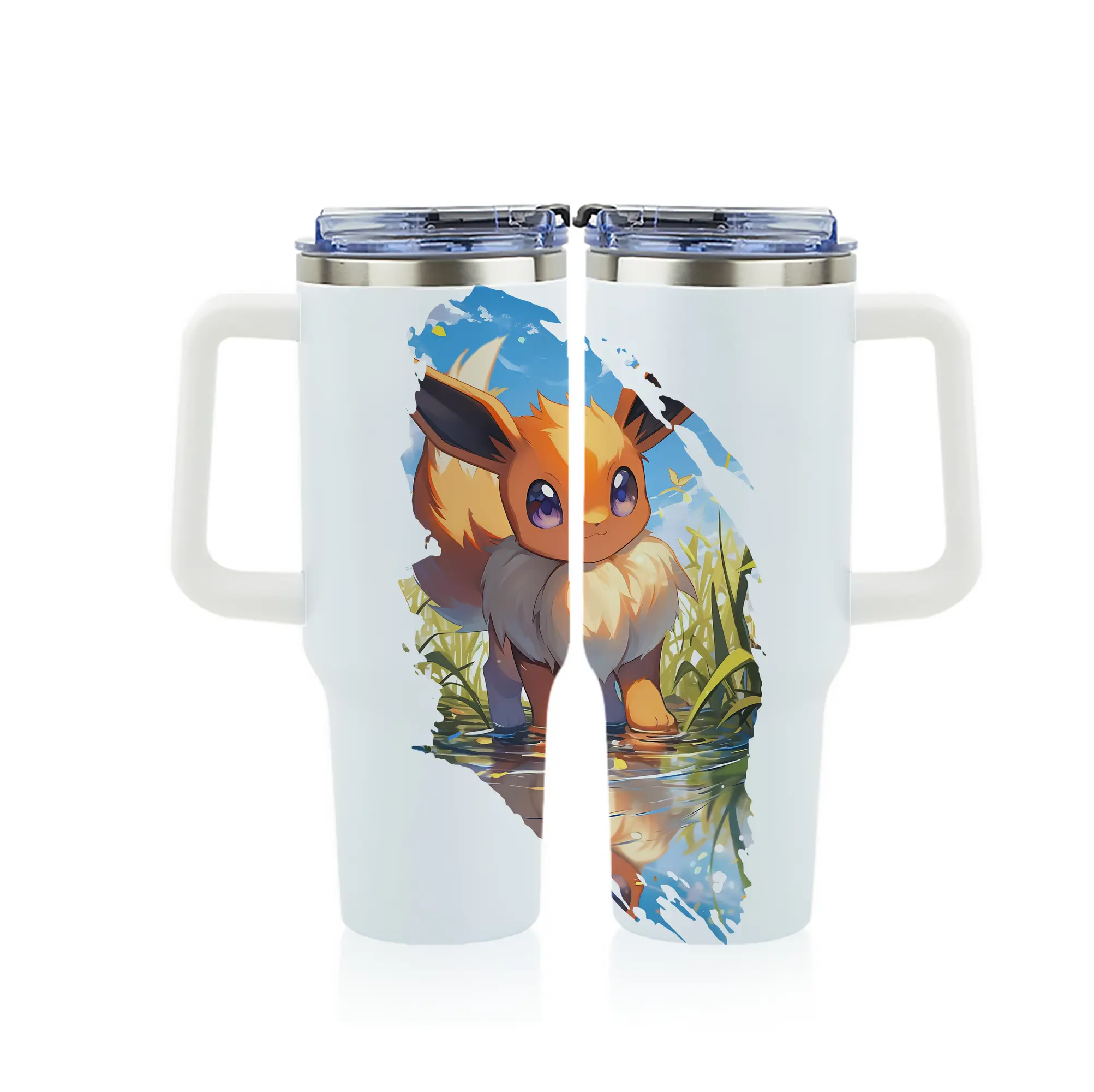 ポケモン グッズ,イーブイ - 1200mL フルプリント車用タンブラー ・ 304ステンレス 内側 ・ 201ステンレス 外側 ・ 保温 保冷 ・ 通勤 ドライブ アウトドア用