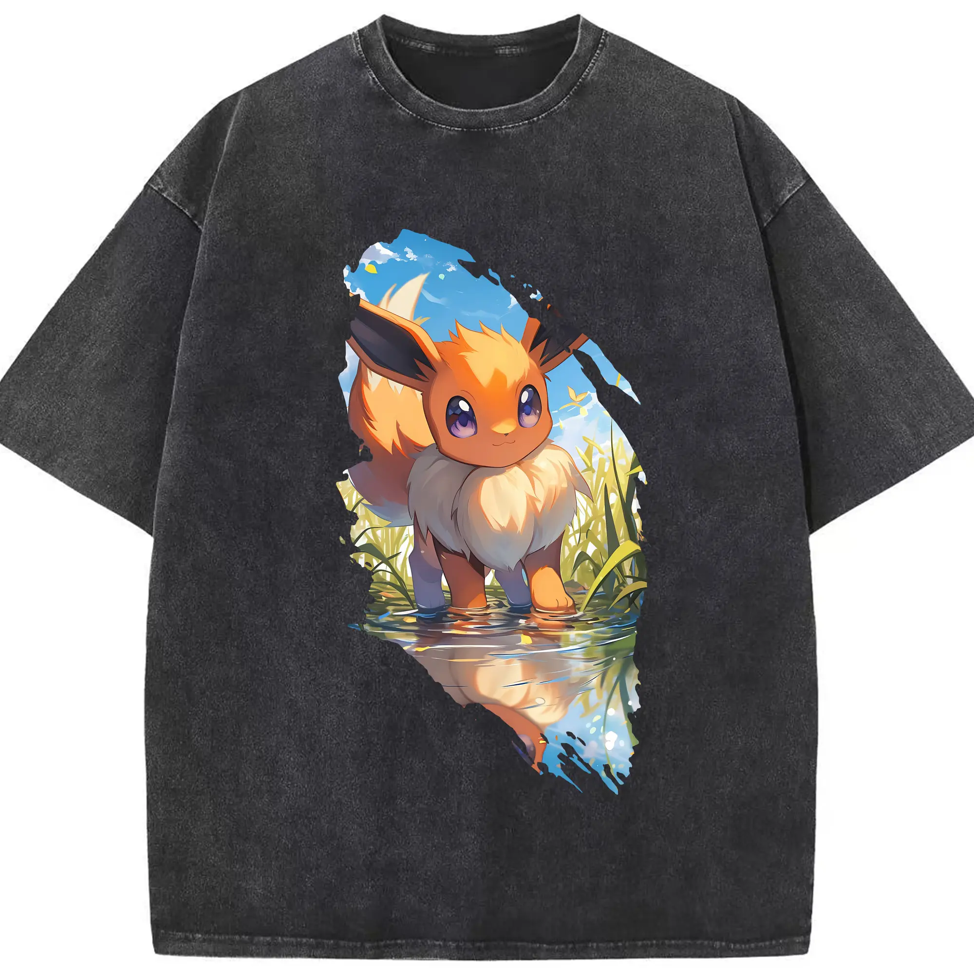 ポケモン グッズ,イーブイ - 綿100％ ヴィンテージ風 半袖Tシャツ ・ フロントプリント ・ 柔らか肌触り ・ 通気性 快適 ・ スポーツ カジュアル 外出用
