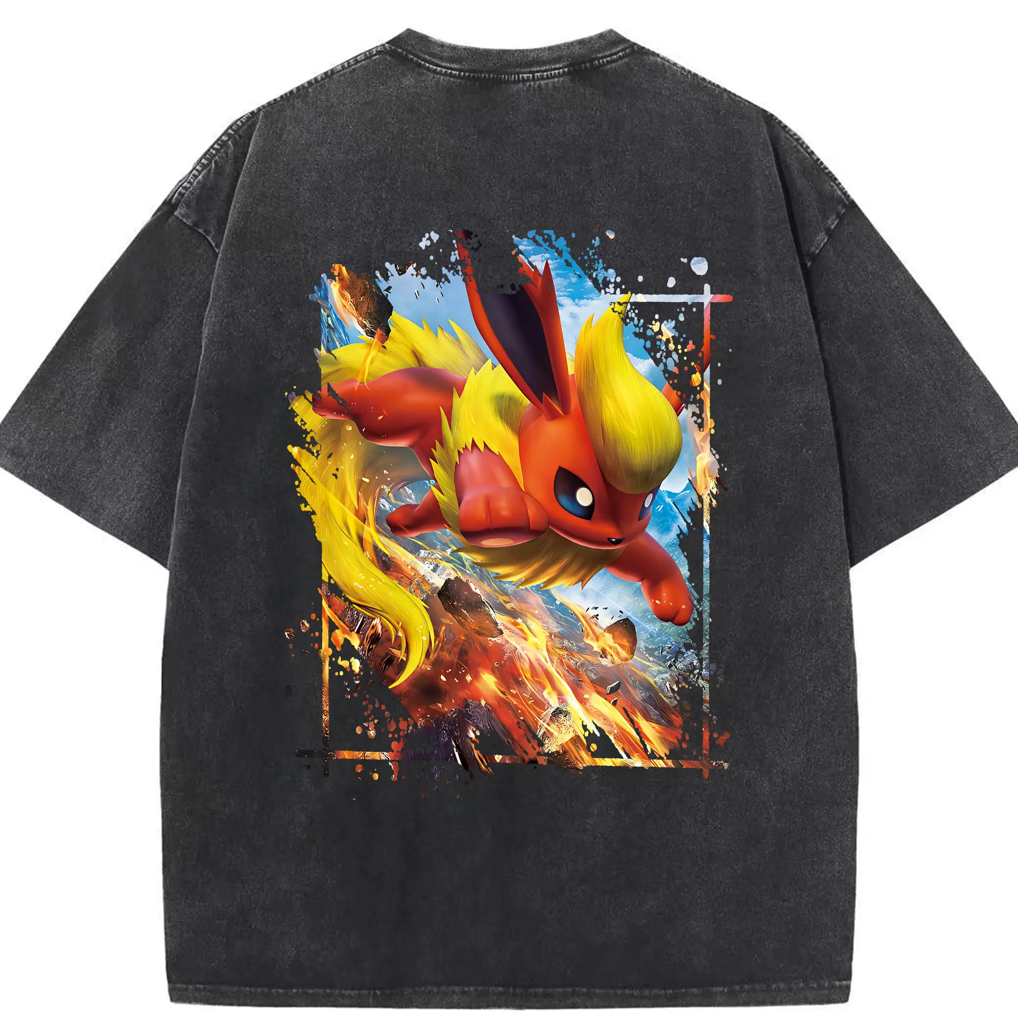 ポケモン グッズ,イーブイ - 綿100％ ヴィンテージ風 半袖Tシャツ ・ 背面プリント ・ 柔らか肌触り ・ 通気性 快適 ・ スポーツ カジュアル 外出用