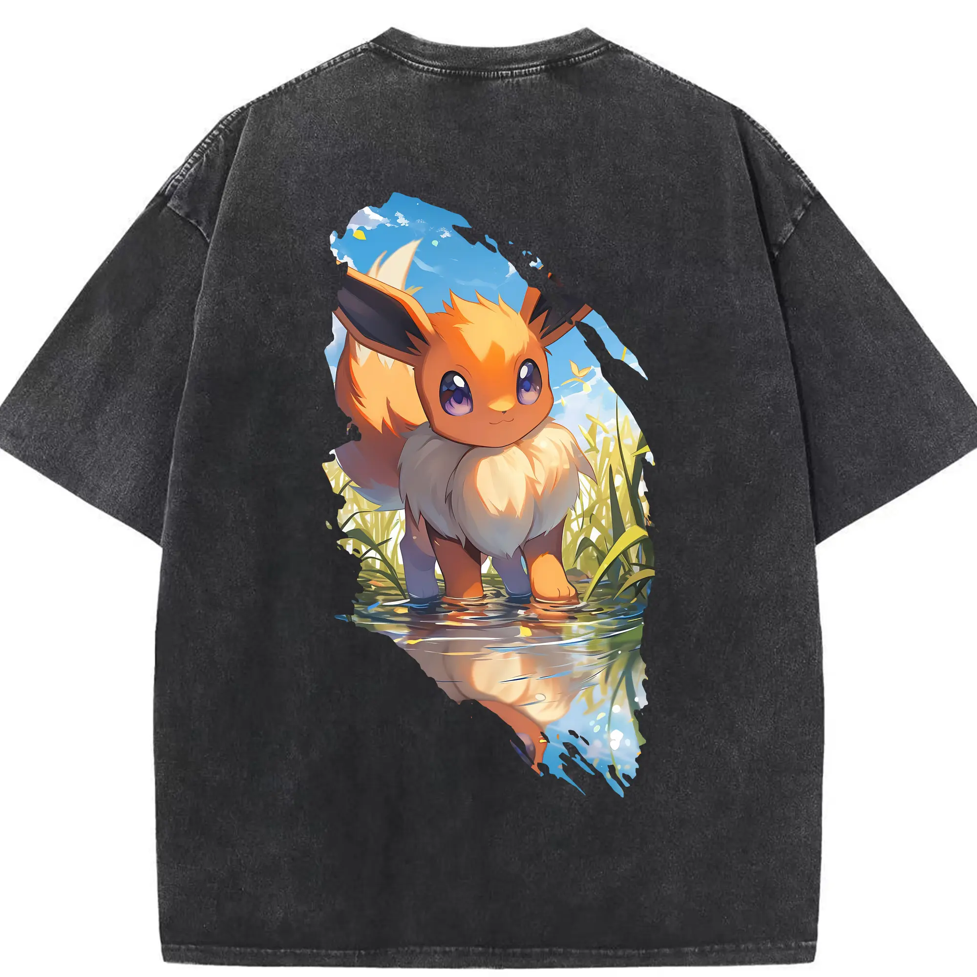 ポケモン グッズ,イーブイ - 綿100％ ヴィンテージ風 半袖Tシャツ ・ 背面プリント ・ 柔らか肌触り ・ 通気性 快適 ・ スポーツ カジュアル 外出用