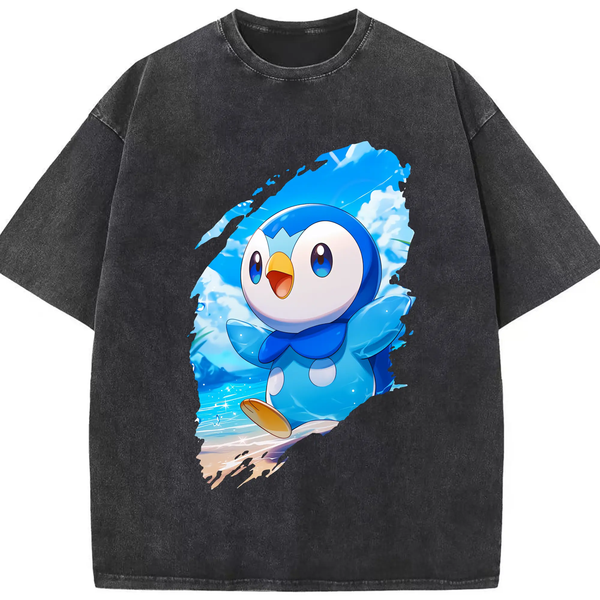 ポケモン グッズ,ポッチャマ - 綿100％ ヴィンテージ風 半袖Tシャツ ・ フロントプリント ・ 柔らか肌触り ・ 通気性 快適 ・ スポーツ カジュアル 外出用