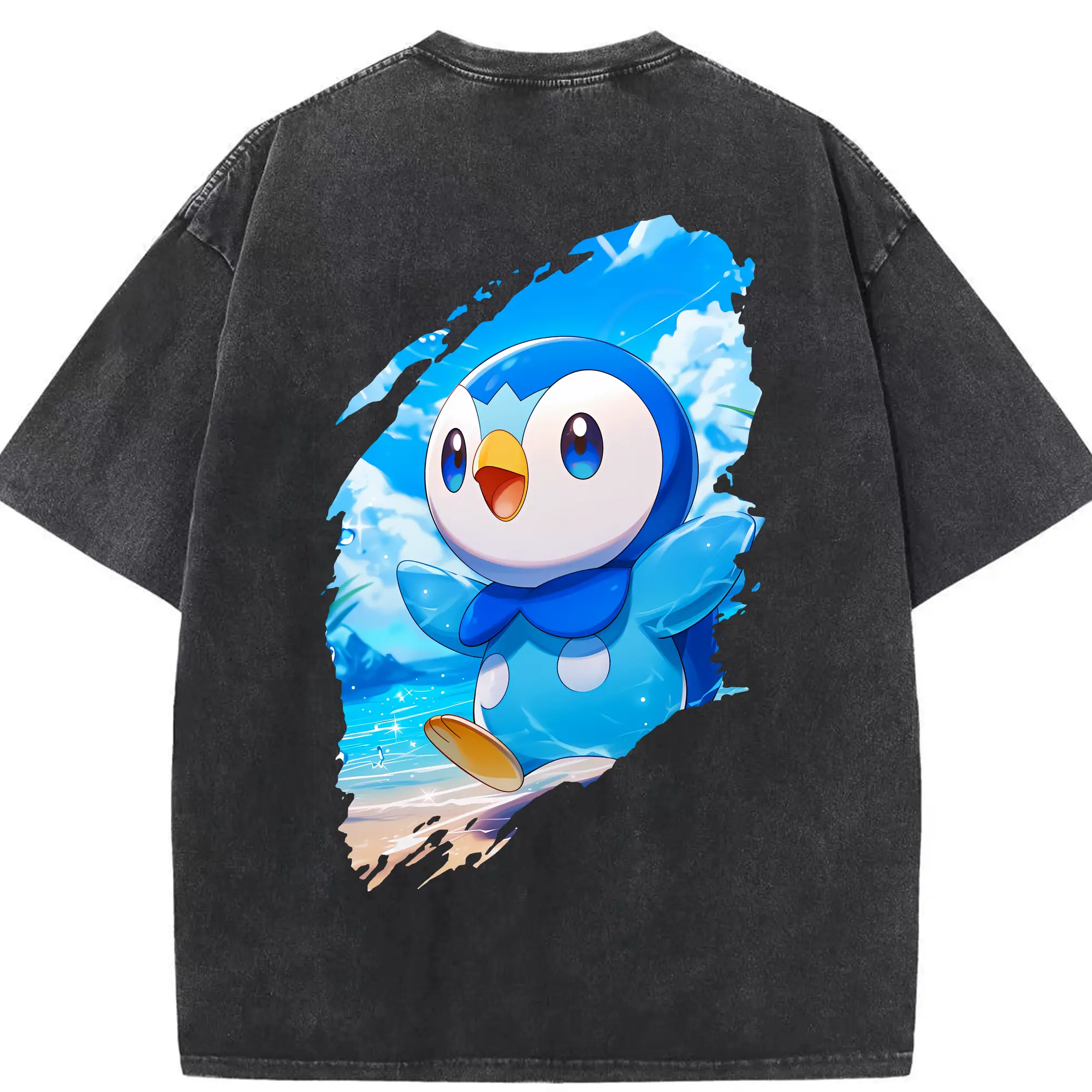 ポケモン グッズ,ポッチャマ - 綿100％ ヴィンテージ風 半袖Tシャツ ・ 背面プリント ・ 柔らか肌触り ・ 通気性 快適 ・ スポーツ カジュアル 外出用
