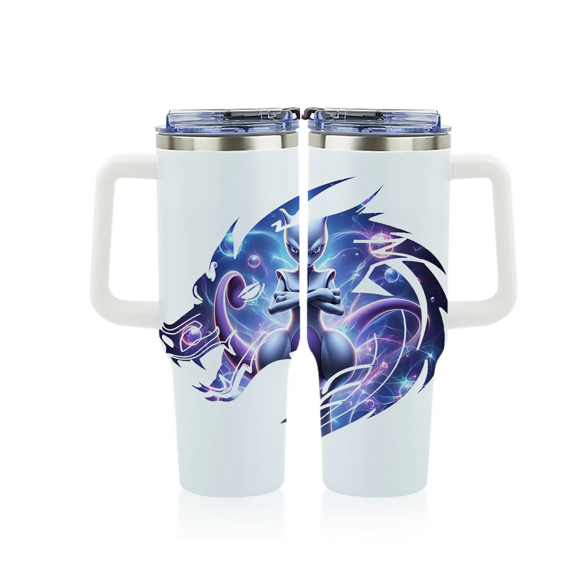 ポケモン グッズ,ミュウツー - 1200mL フルプリント車用タンブラー ・ 304ステンレス 内側 ・ 201ステンレス 外側 ・ 保温 保冷 ・ 通勤 ドライブ アウトドア用