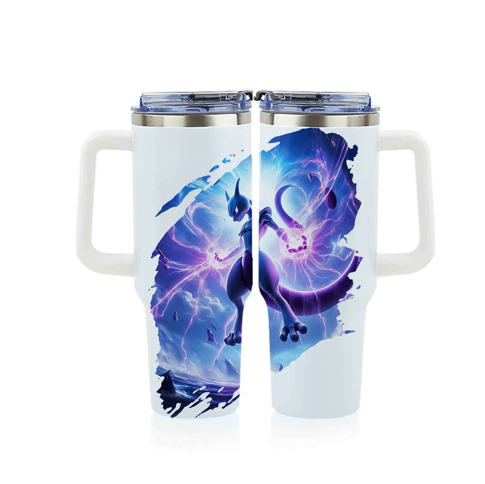 ポケモン グッズ,ミュウツー - 1200mL フルプリント車用タンブラー ・ 304ステンレス 内側 ・ 201ステンレス 外側 ・ 保温 保冷 ・ 通勤 ドライブ アウトドア用