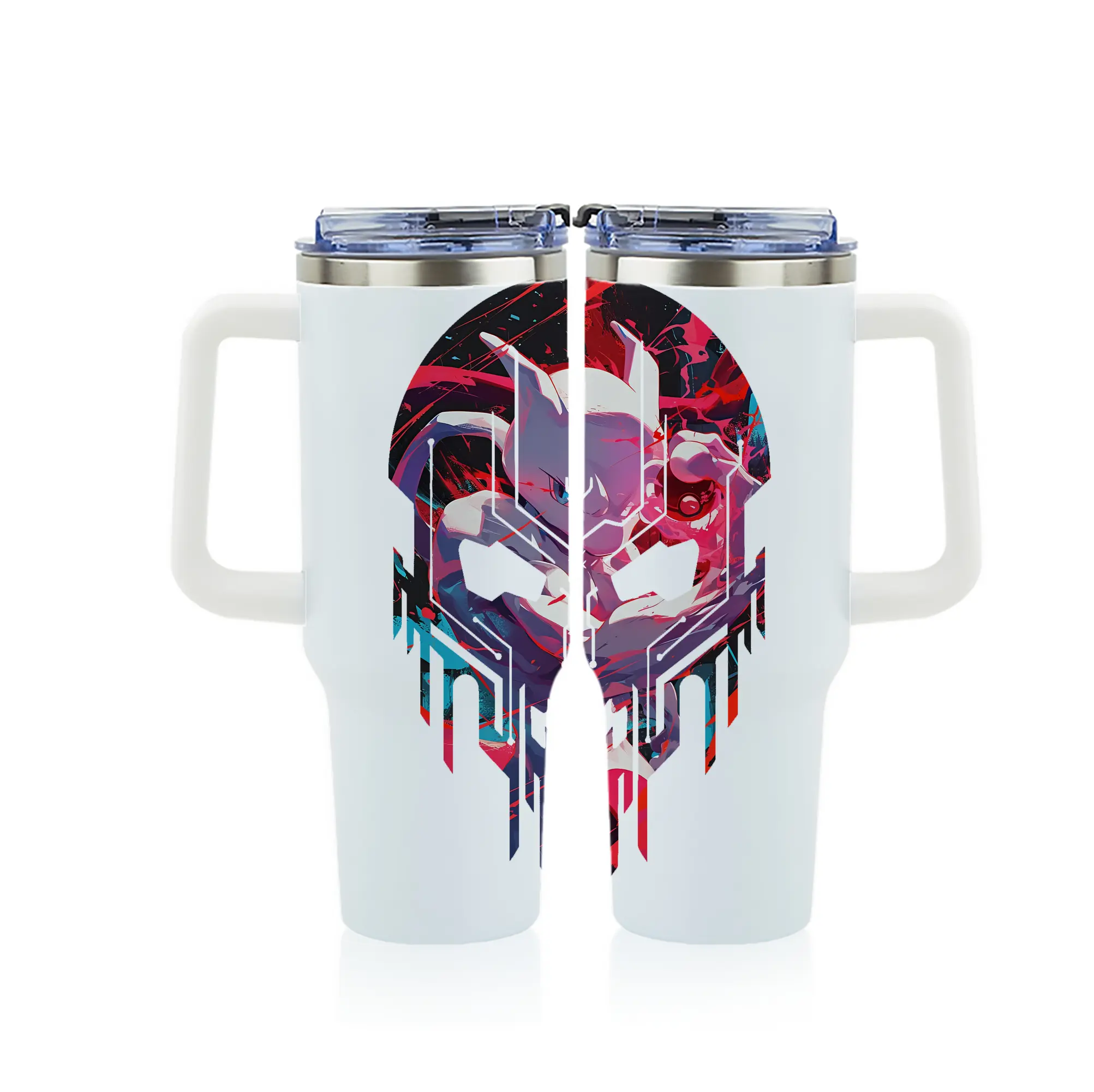 ポケモン グッズ,ミュウツー - 1200mL フルプリント車用タンブラー ・ 304ステンレス 内側 ・ 201ステンレス 外側 ・ 保温 保冷 ・ 通勤 ドライブ アウトドア用