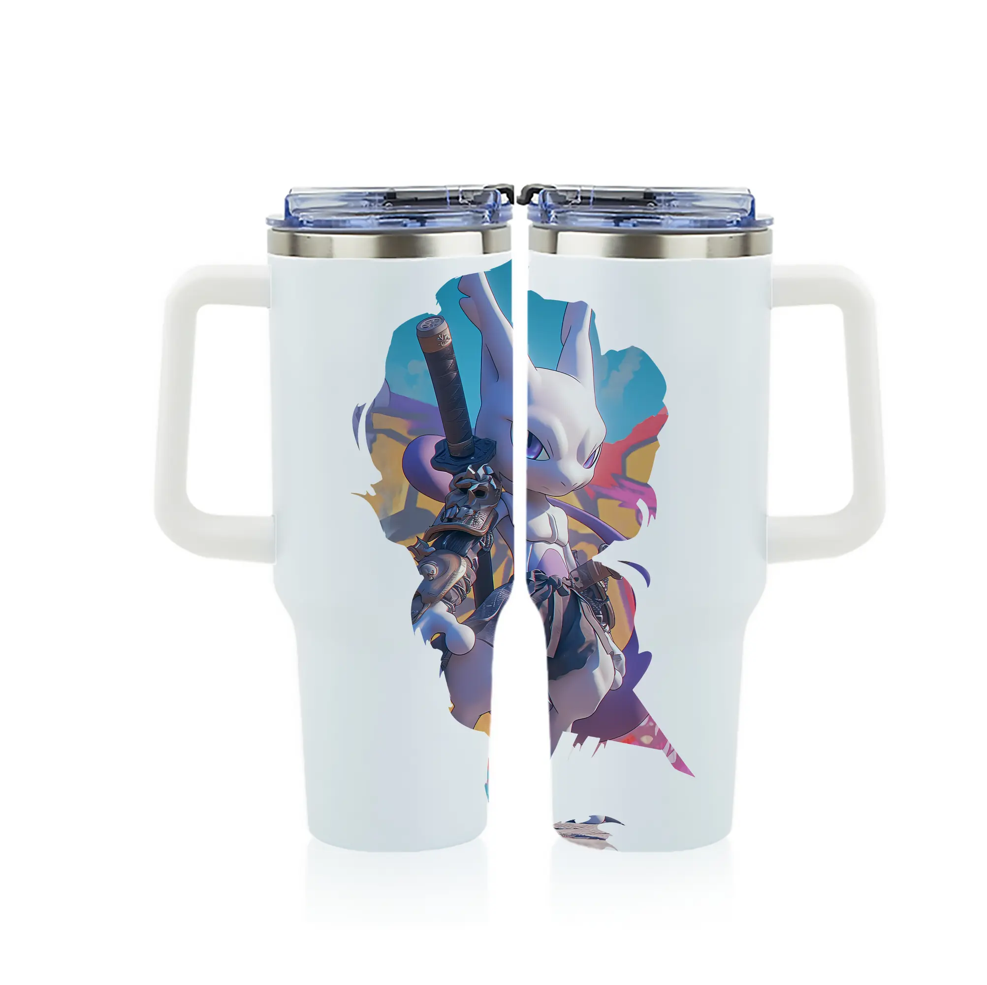 ポケモン グッズ,ミュウツー - 1200mL フルプリント車用タンブラー ・ 304ステンレス 内側 ・ 201ステンレス 外側 ・ 保温 保冷 ・ 通勤 ドライブ アウトドア用