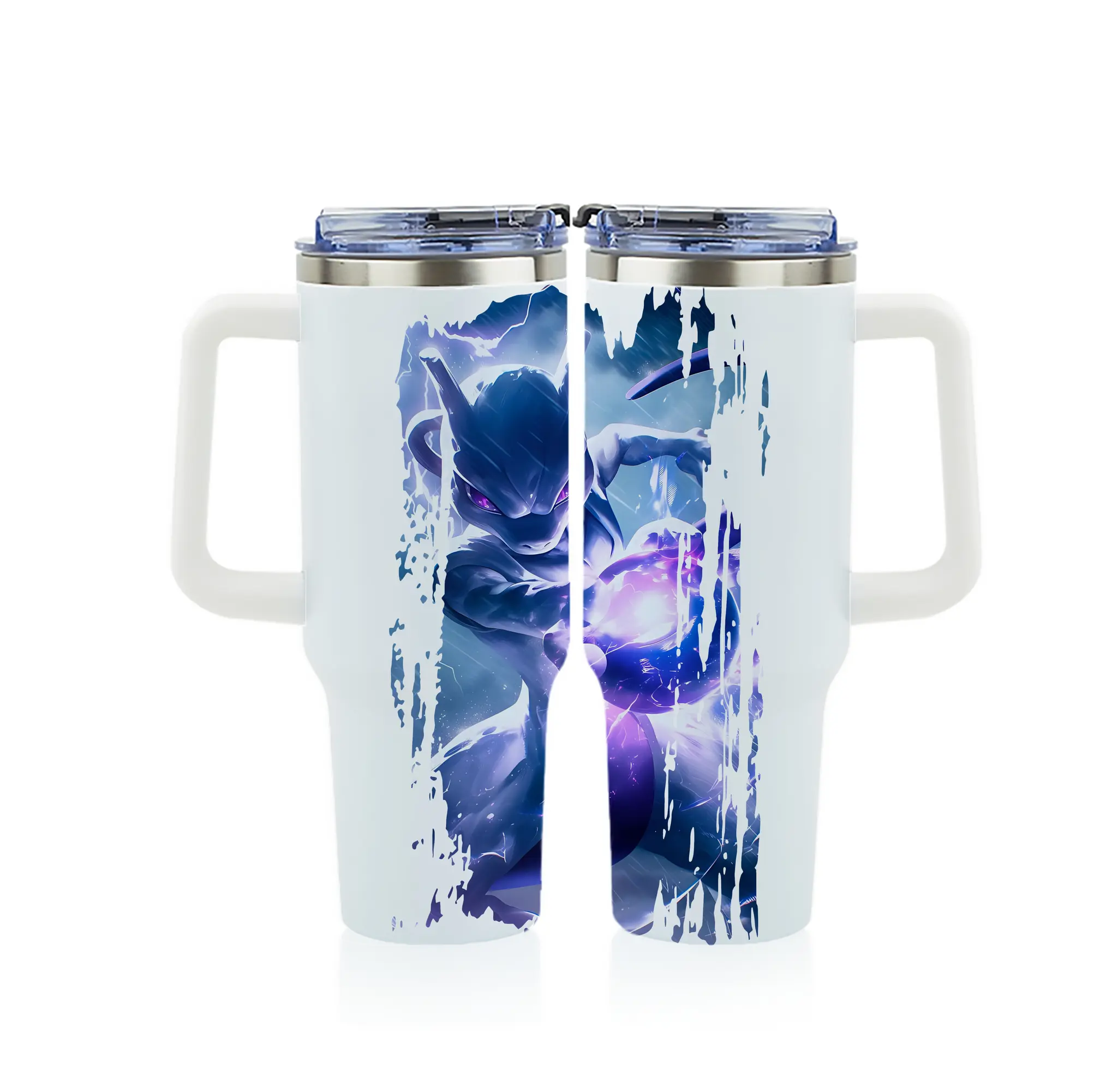 ポケモン グッズ,ミュウツー - 1200mL フルプリント車用タンブラー ・ 304ステンレス 内側 ・ 201ステンレス 外側 ・ 保温 保冷 ・ 通勤 ドライブ アウトドア用