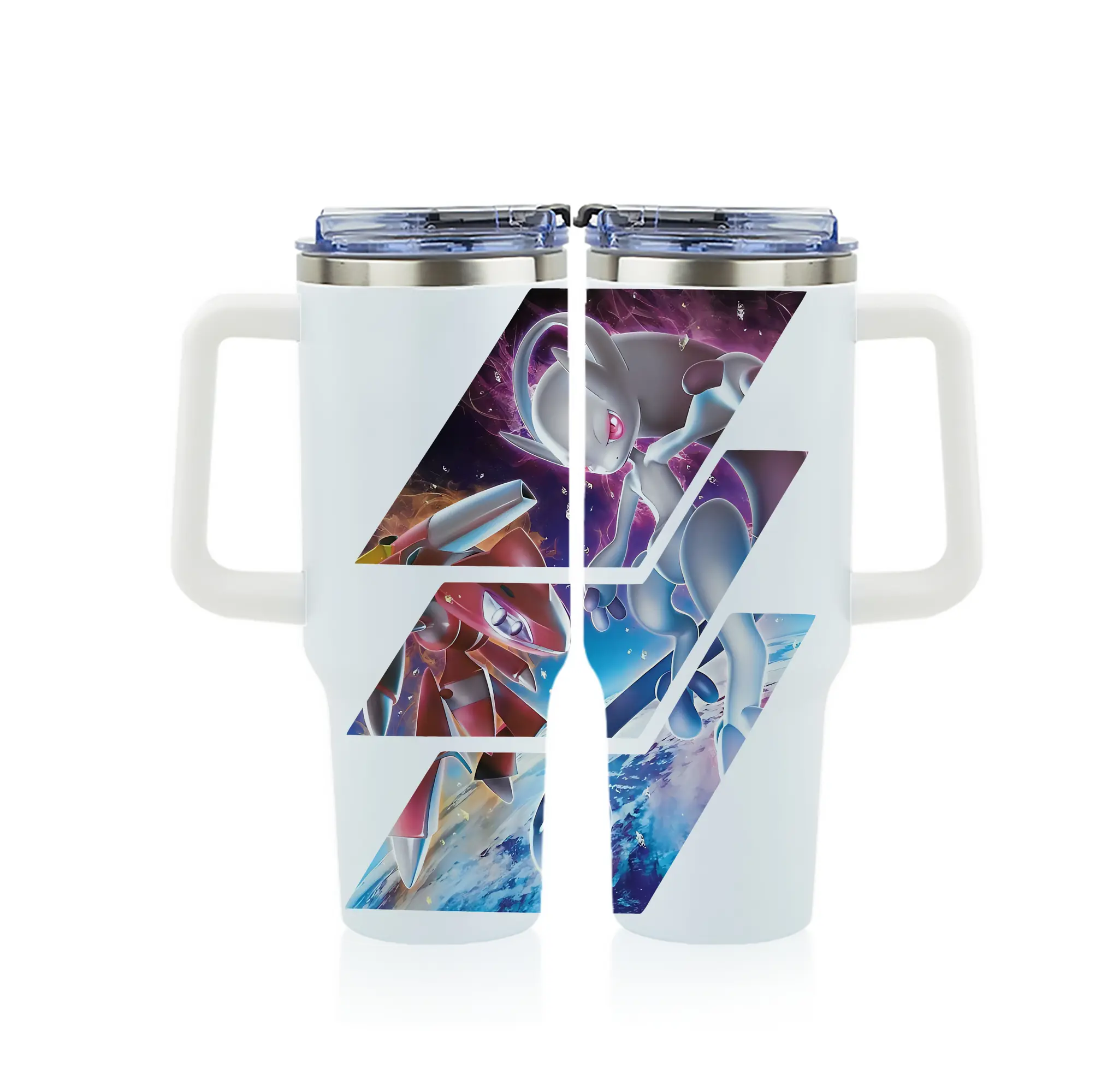 ポケモン グッズ,ミュウツー - 1200mL フルプリント車用タンブラー ・ 304ステンレス 内側 ・ 201ステンレス 外側 ・ 保温 保冷 ・ 通勤 ドライブ アウトドア用