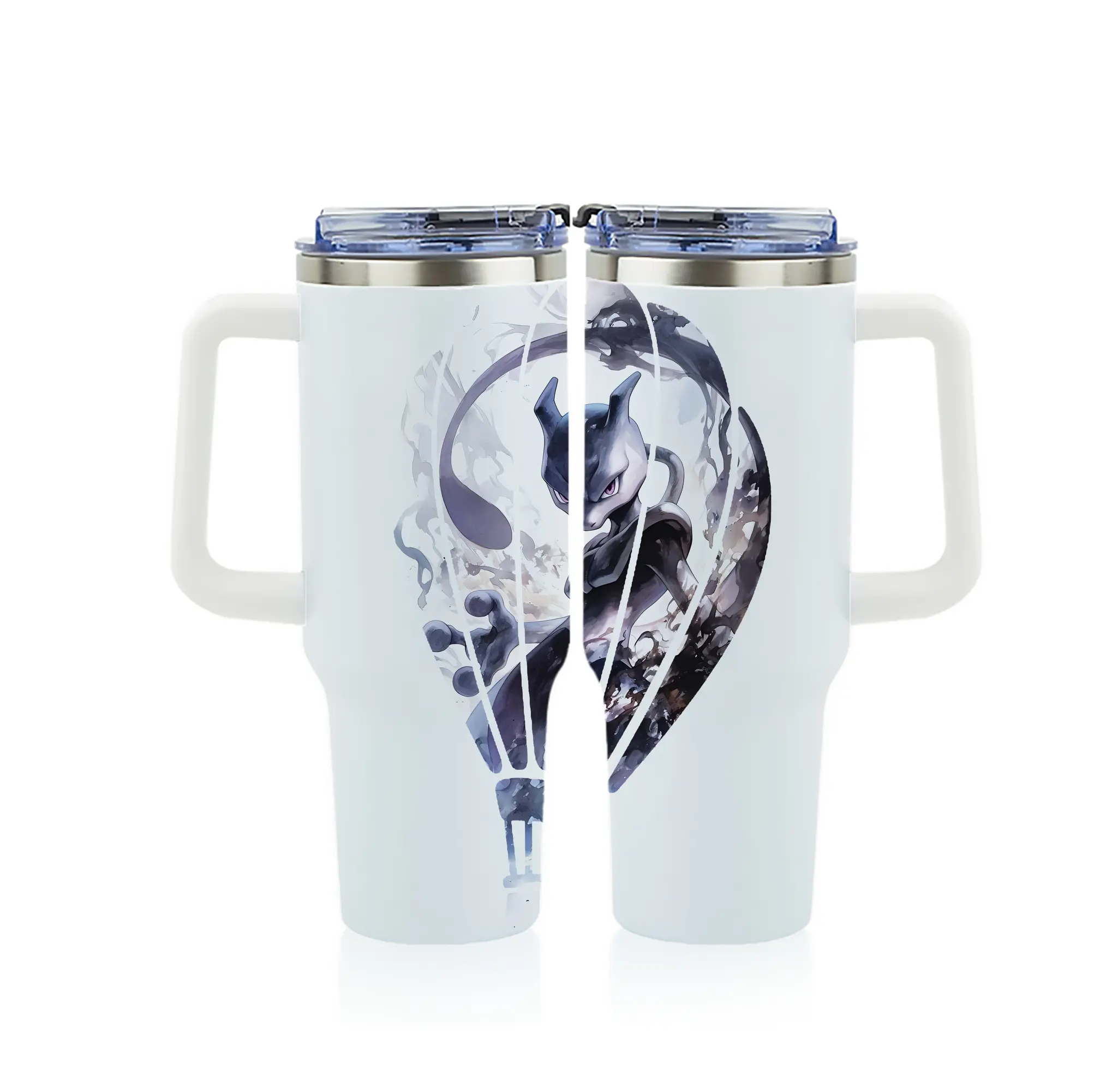 ポケモン グッズ,ミュウツー - 1200mL フルプリント車用タンブラー ・ 304ステンレス 内側 ・ 201ステンレス 外側 ・ 保温 保冷 ・ 通勤 ドライブ アウトドア用