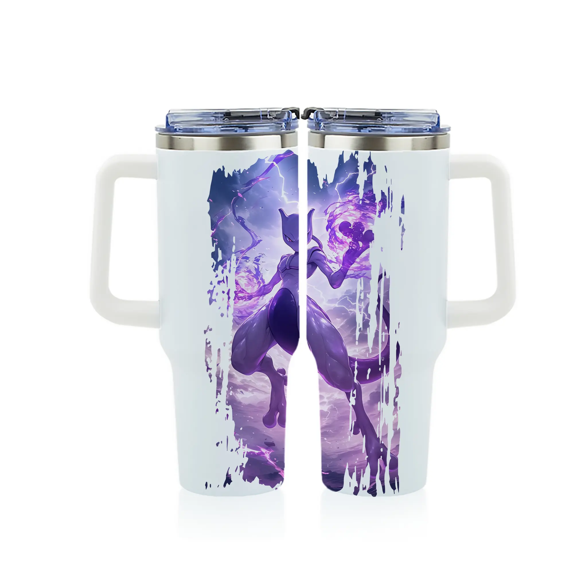 ポケモン グッズ,ミュウツー - 1200mL フルプリント車用タンブラー ・ 304ステンレス 内側 ・ 201ステンレス 外側 ・ 保温 保冷 ・ 通勤 ドライブ アウトドア用