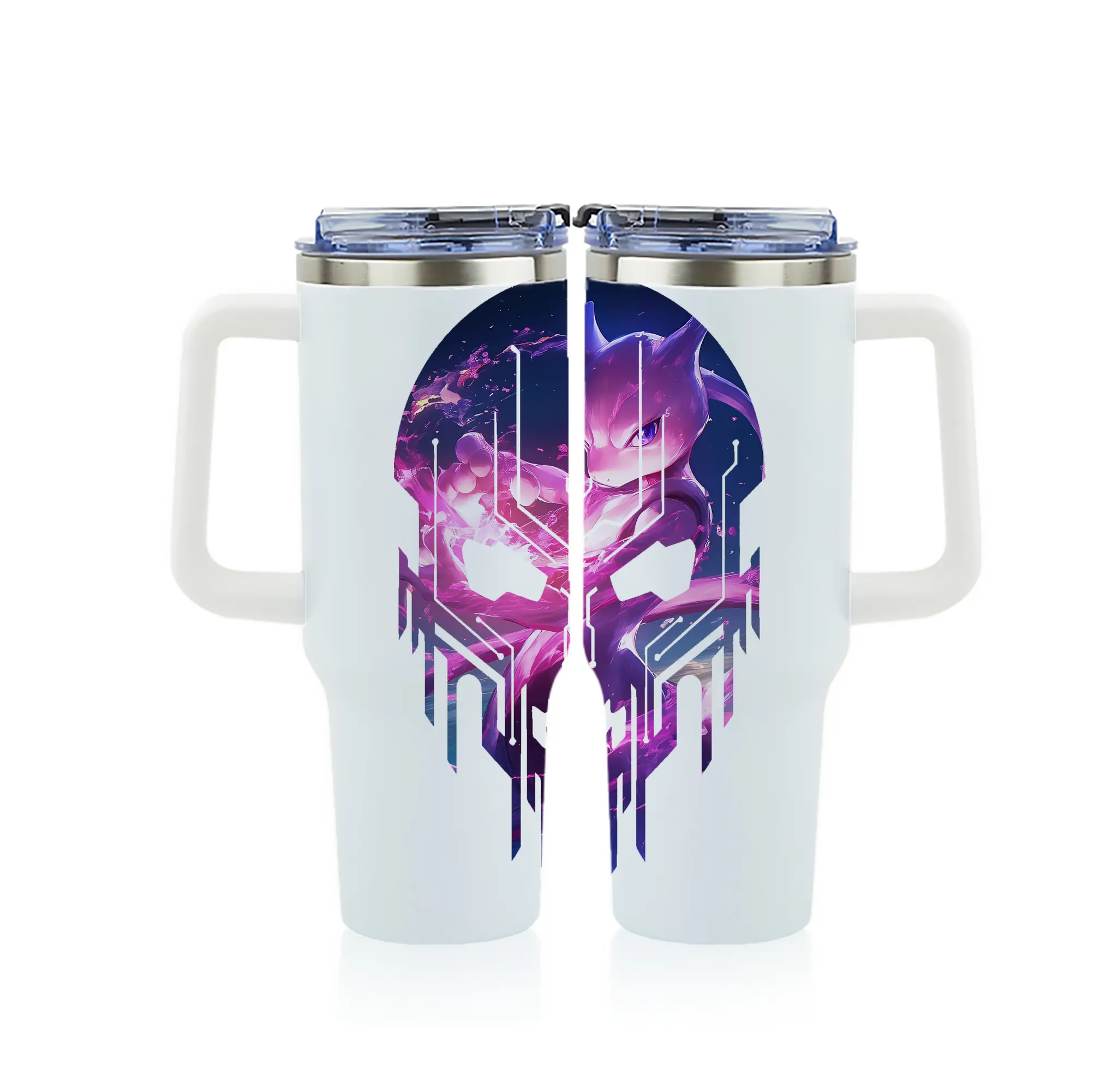 ポケモン グッズ,ミュウツー - 1200mL フルプリント車用タンブラー ・ 304ステンレス 内側 ・ 201ステンレス 外側 ・ 保温 保冷 ・ 通勤 ドライブ アウトドア用