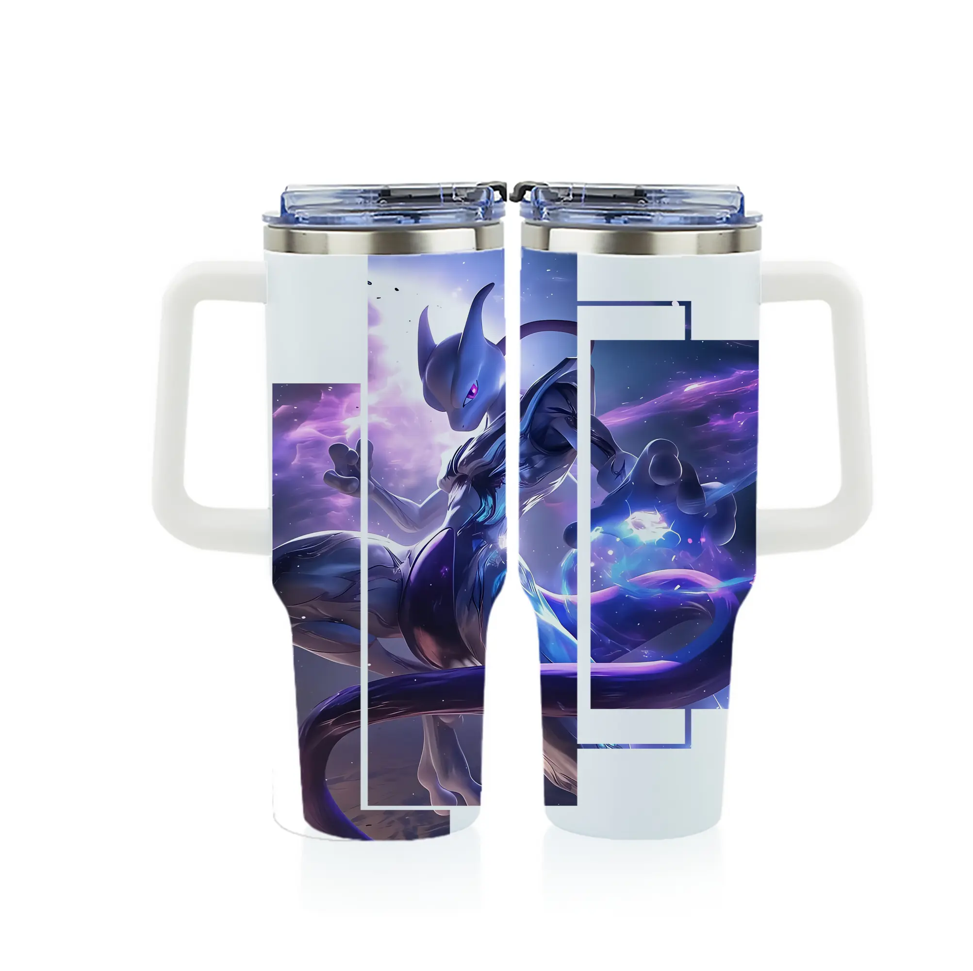 ポケモン グッズ,ミュウツー - 1200mL フルプリント車用タンブラー ・ 304ステンレス 内側 ・ 201ステンレス 外側 ・ 保温 保冷 ・ 通勤 ドライブ アウトドア用