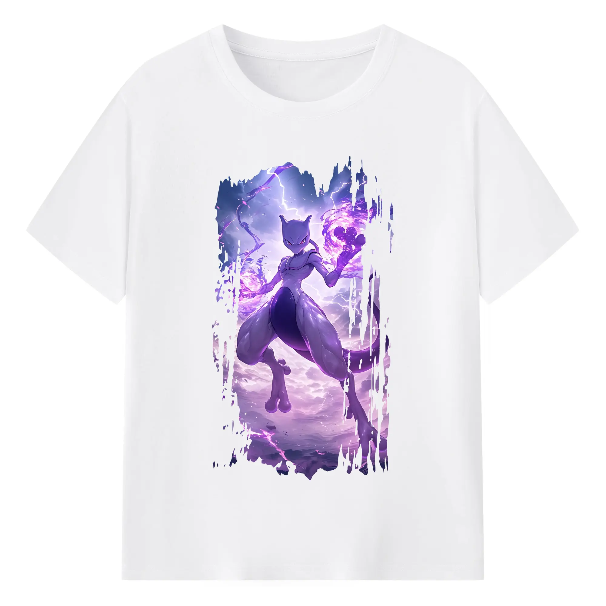 ポケモン グッズ,ミュウツー - 綿100％ 半袖Tシャツ ・ フロントプリント ・ 快適 通気性 ・ 日常使い 散歩 スポーツ用