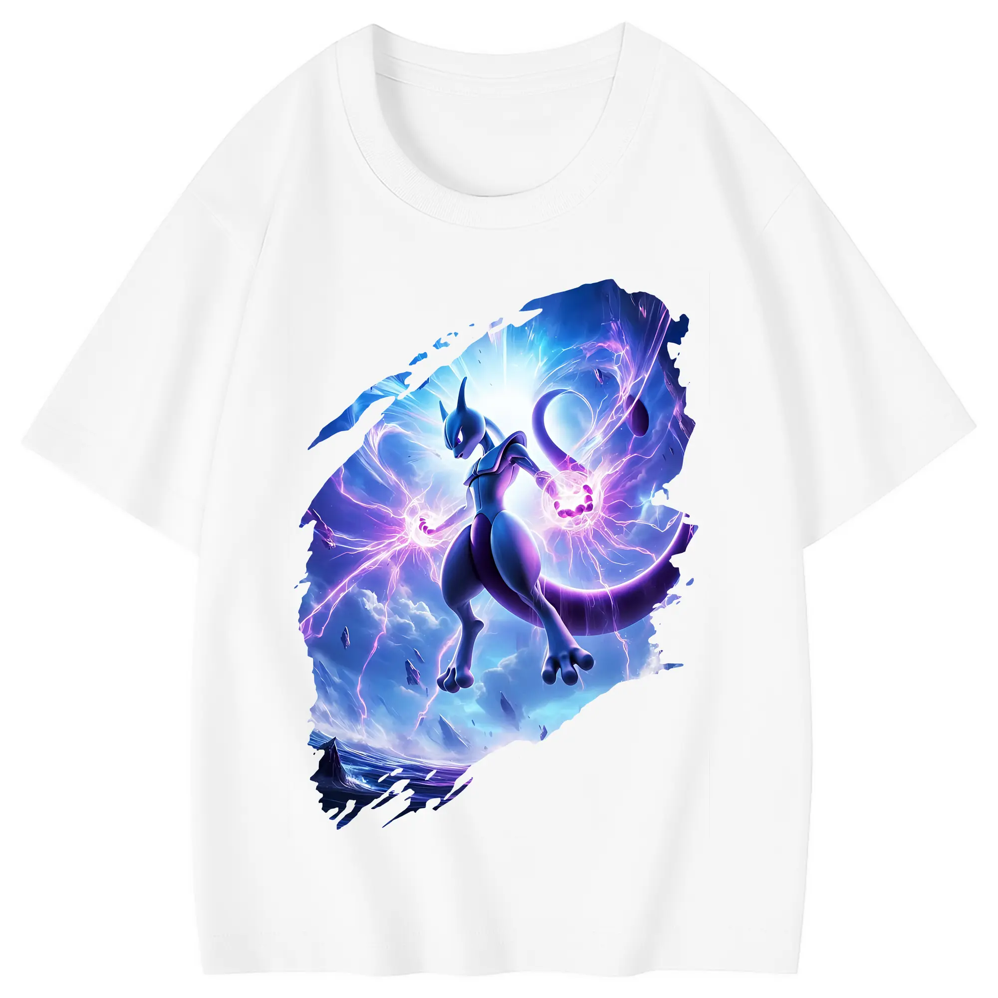 ポケモン グッズ,ミュウツー - 綿100％ キッズTシャツ ・ フロントプリント ・ 快適 通気性 ・ スポーツ カジュアル 散歩用
