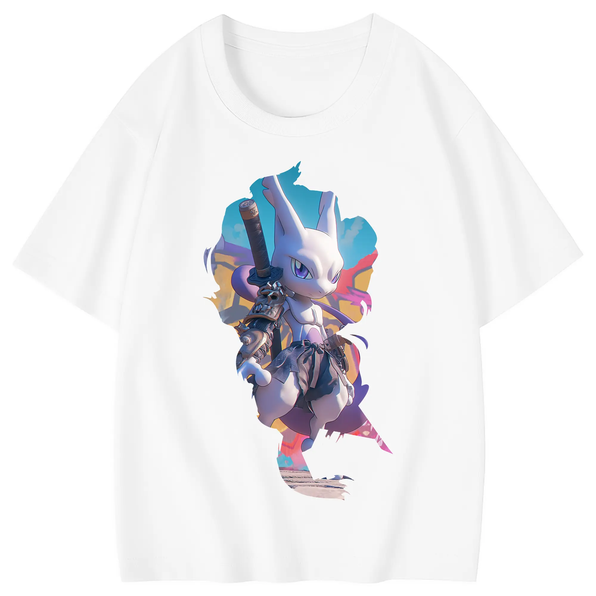 ポケモン グッズ,ミュウツー - 綿100％ キッズTシャツ ・ フロントプリント ・ 快適 通気性 ・ スポーツ カジュアル 散歩用
