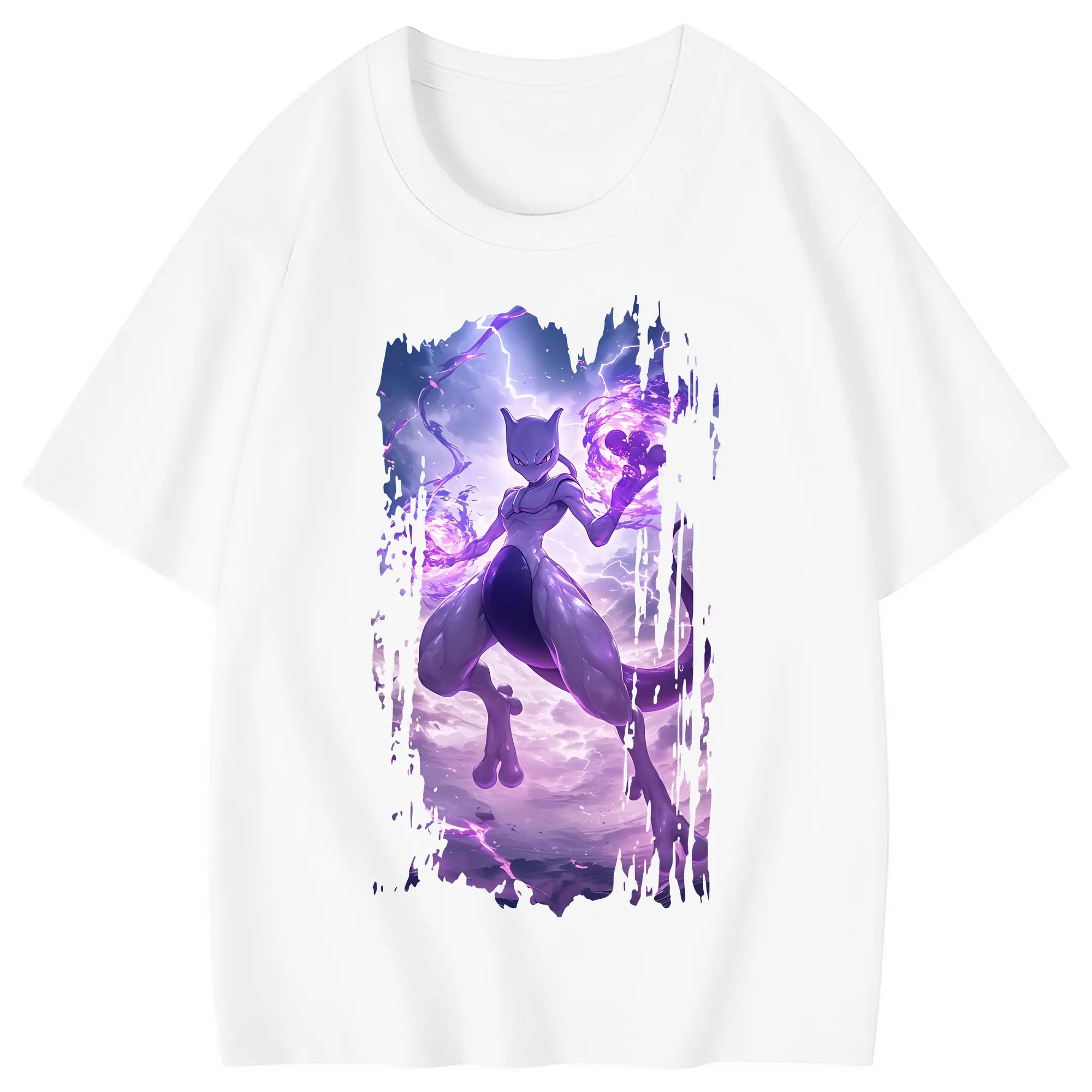 ポケモン グッズ,ミュウツー - 綿100％ キッズTシャツ ・ フロントプリント ・ 快適 通気性 ・ スポーツ カジュアル 散歩用