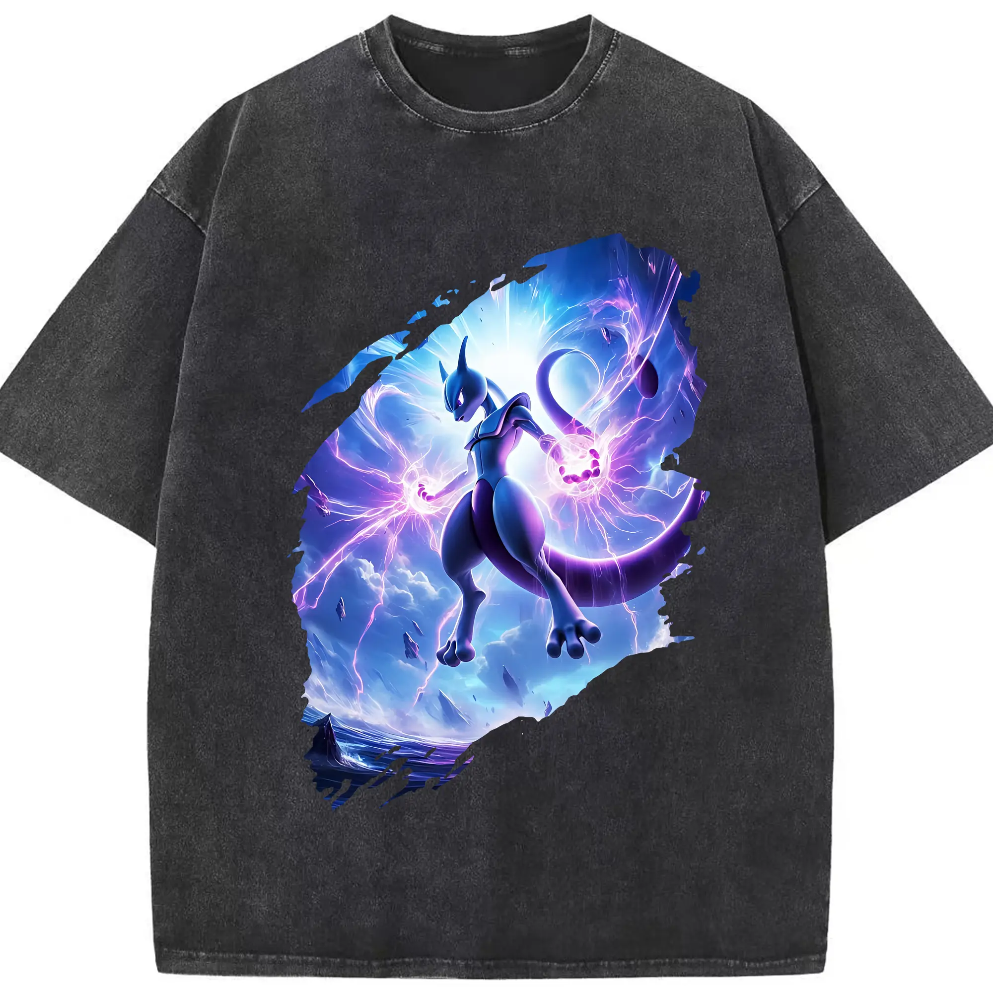 ポケモン グッズ,ミュウツー - 綿100％ ヴィンテージ風 半袖Tシャツ ・ フロントプリント ・ 柔らか肌触り ・ 通気性 快適 ・ スポーツ カジュアル 外出用