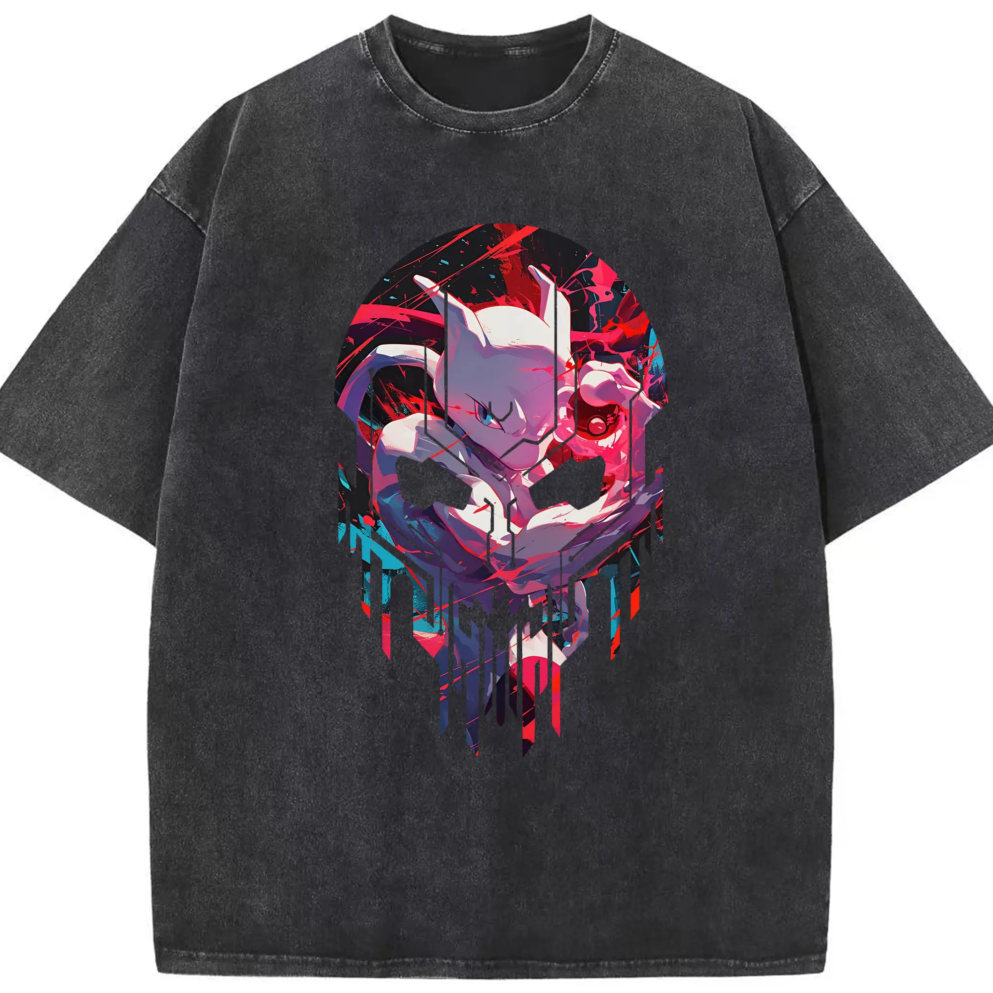 ポケモン グッズ,ミュウツー - 綿100％ ヴィンテージ風 半袖Tシャツ ・ フロントプリント ・ 柔らか肌触り ・ 通気性 快適 ・ スポーツ カジュアル 外出用