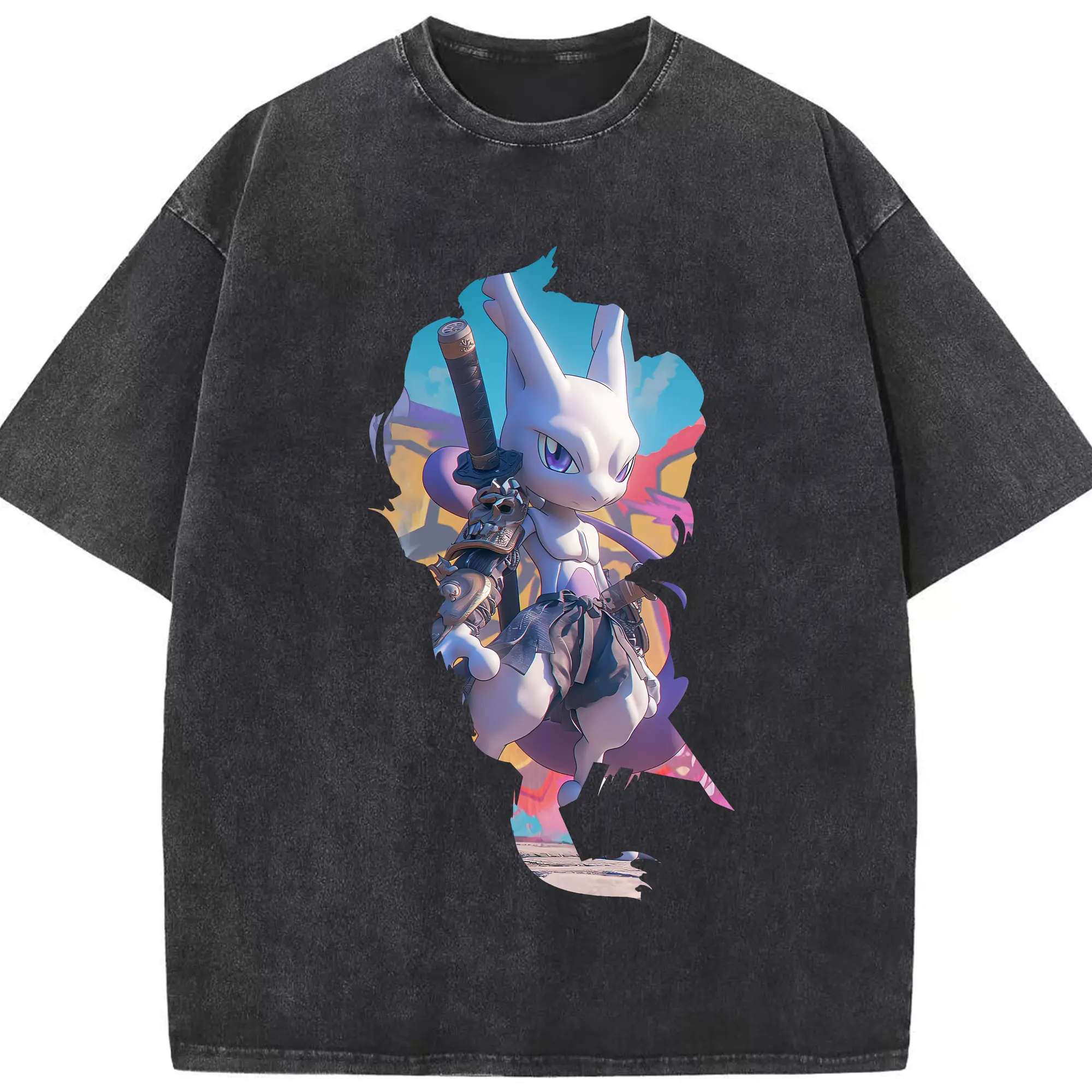 ポケモン グッズ,ミュウツー - 綿100％ ヴィンテージ風 半袖Tシャツ ・ フロントプリント ・ 柔らか肌触り ・ 通気性 快適 ・ スポーツ カジュアル 外出用