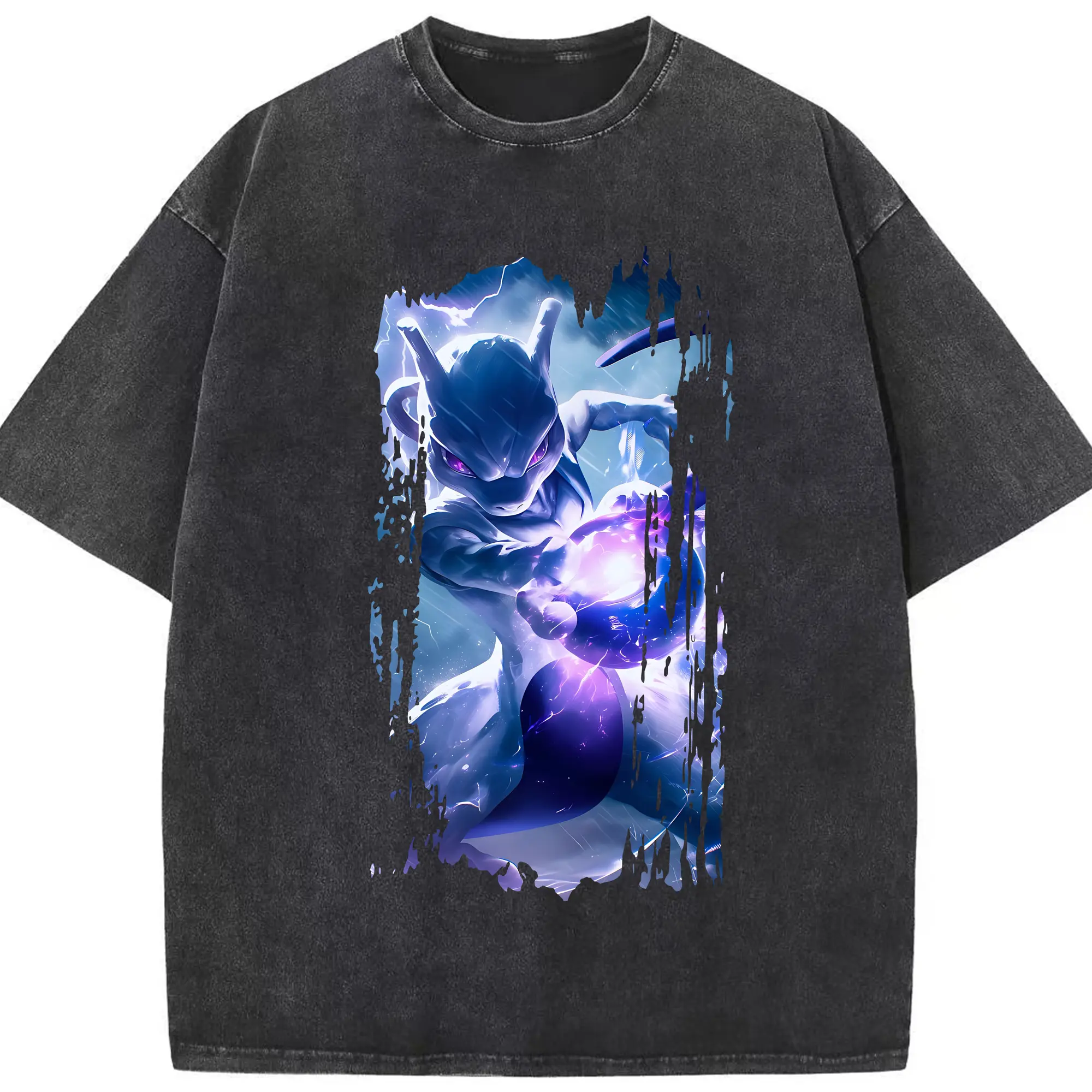 ポケモン グッズ,ミュウツー - 綿100％ ヴィンテージ風 半袖Tシャツ ・ フロントプリント ・ 柔らか肌触り ・ 通気性 快適 ・ スポーツ カジュアル 外出用