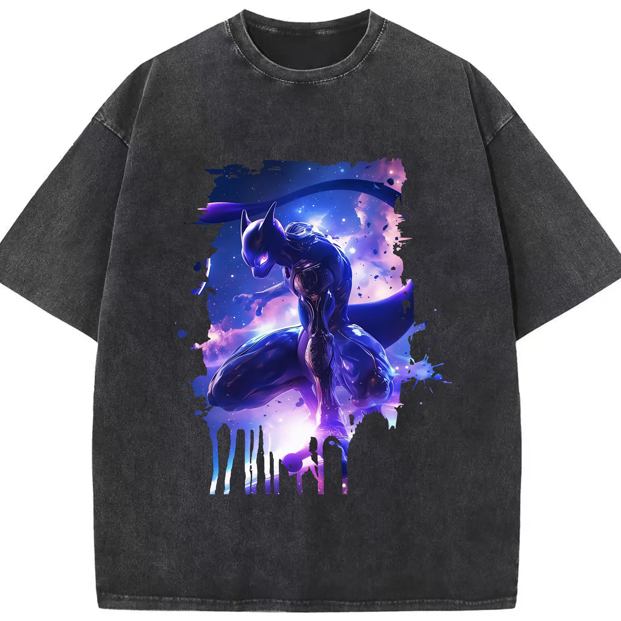 ポケモン グッズ,ミュウツー - 綿100％ ヴィンテージ風 半袖Tシャツ ・ フロントプリント ・ 柔らか肌触り ・ 通気性 快適 ・ スポーツ カジュアル 外出用