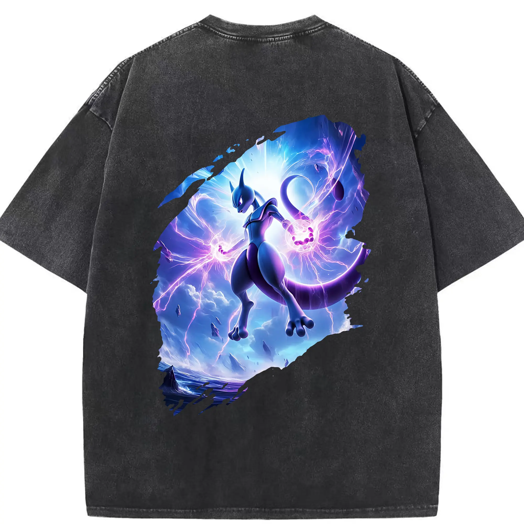 ポケモン グッズ,ミュウツー - 綿100％ ヴィンテージ風 半袖Tシャツ ・ 背面プリント ・ 柔らか肌触り ・ 通気性 快適 ・ スポーツ カジュアル 外出用