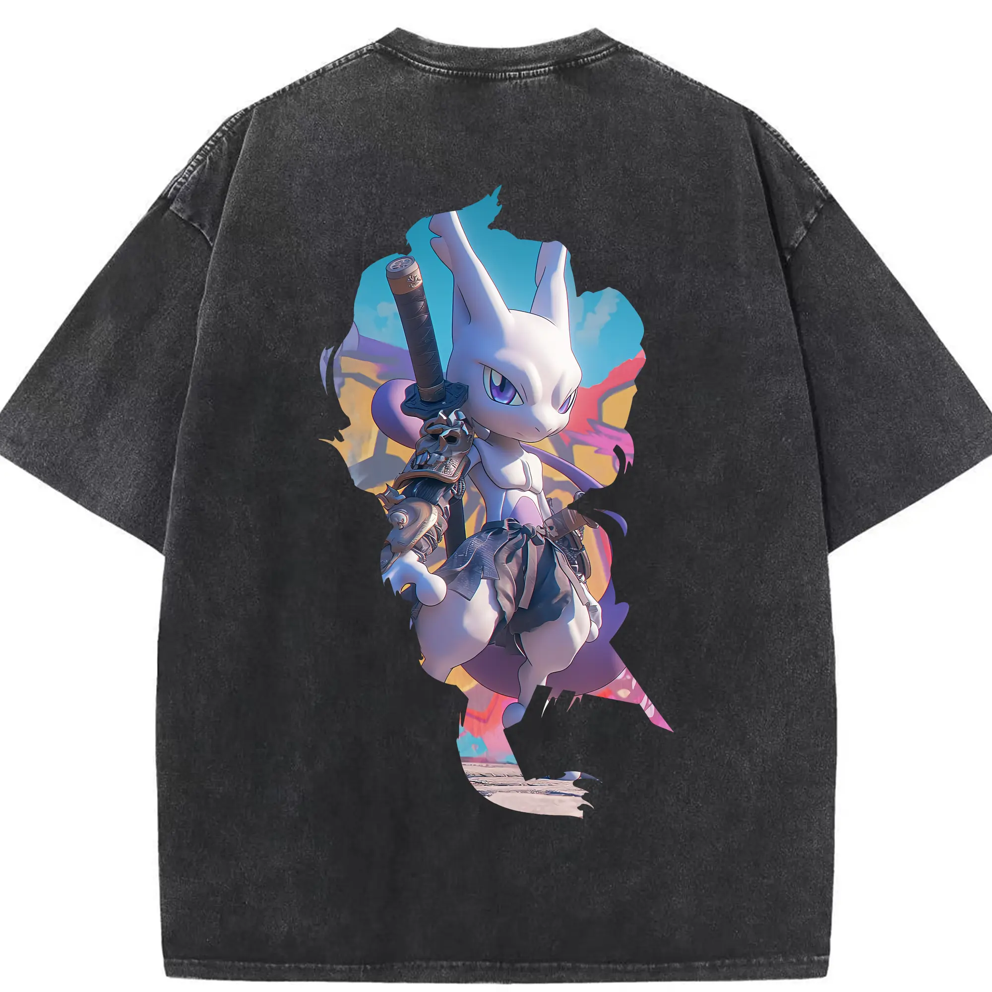 ポケモン グッズ,ミュウツー - 綿100％ ヴィンテージ風 半袖Tシャツ ・ 背面プリント ・ 柔らか肌触り ・ 通気性 快適 ・ スポーツ カジュアル 外出用