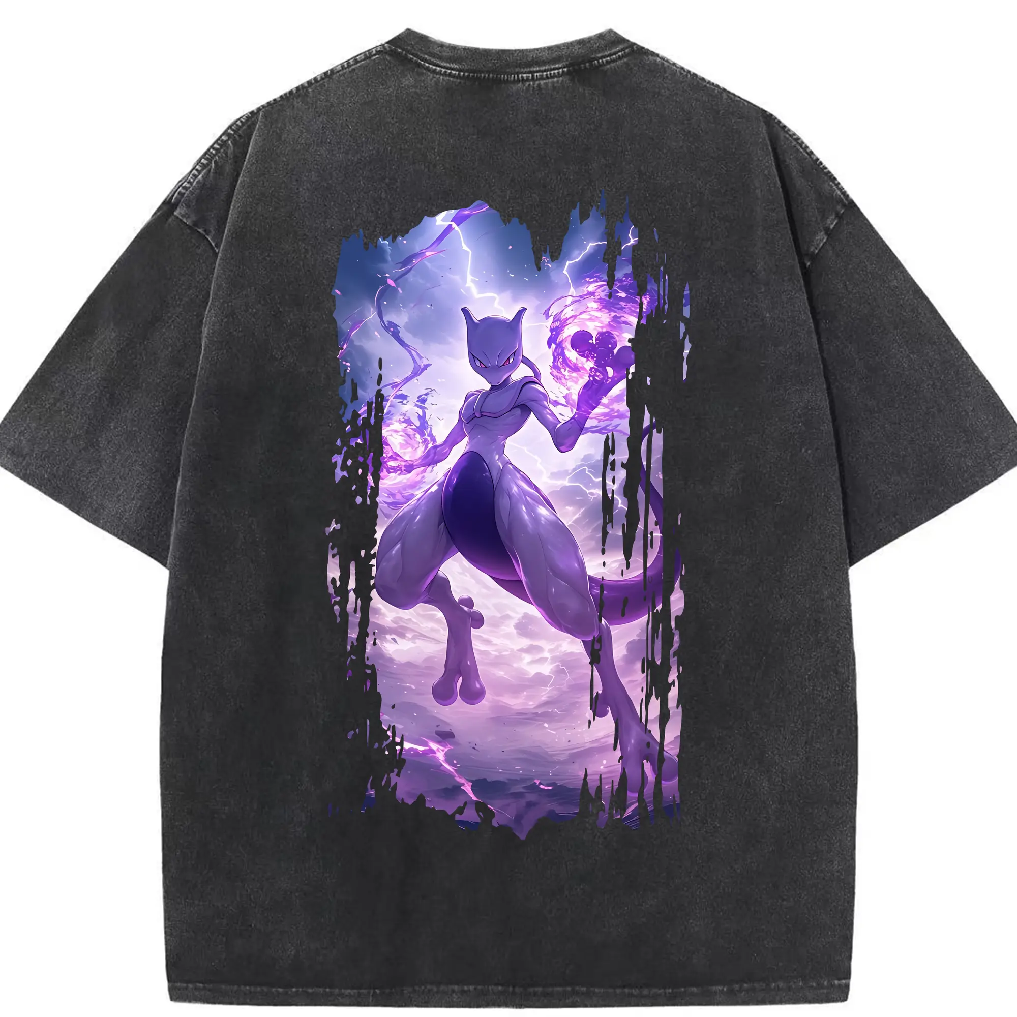 ポケモン グッズ,ミュウツー - 綿100％ ヴィンテージ風 半袖Tシャツ ・ 背面プリント ・ 柔らか肌触り ・ 通気性 快適 ・ スポーツ カジュアル 外出用