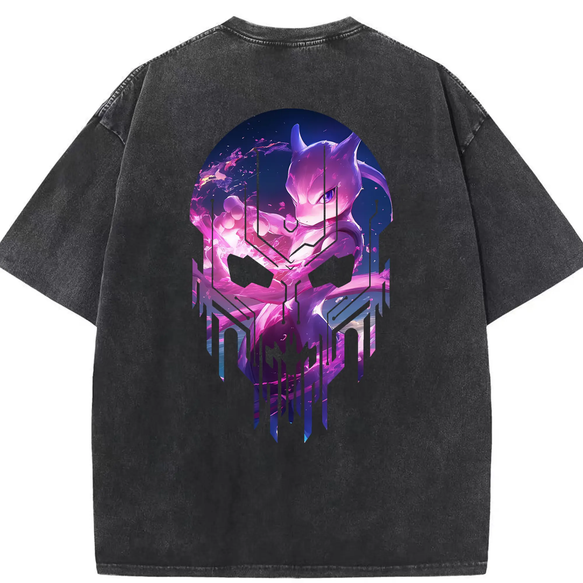 ポケモン グッズ,ミュウツー - 綿100％ ヴィンテージ風 半袖Tシャツ ・ 背面プリント ・ 柔らか肌触り ・ 通気性 快適 ・ スポーツ カジュアル 外出用