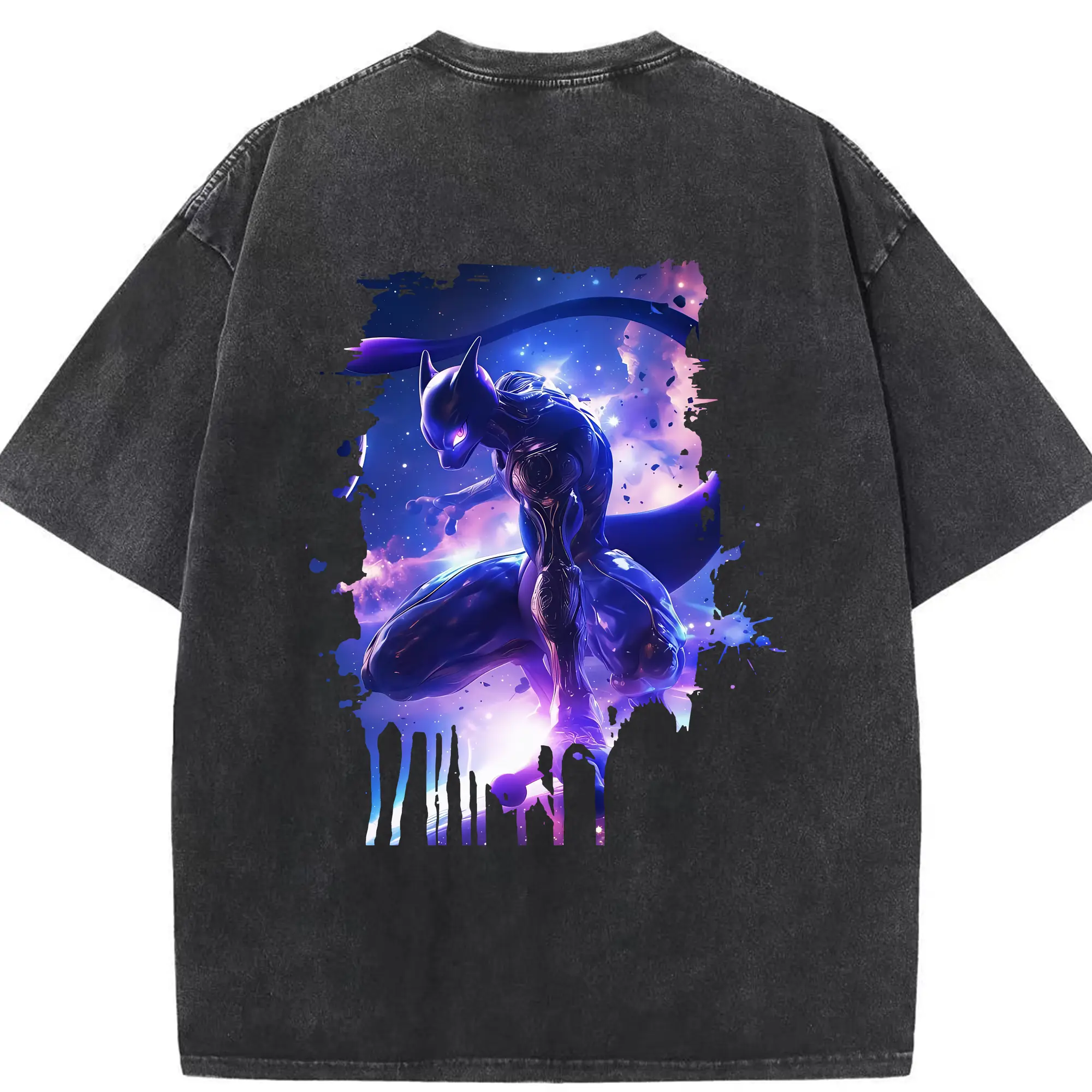 ポケモン グッズ,ミュウツー - 綿100％ ヴィンテージ風 半袖Tシャツ ・ 背面プリント ・ 柔らか肌触り ・ 通気性 快適 ・ スポーツ カジュアル 外出用