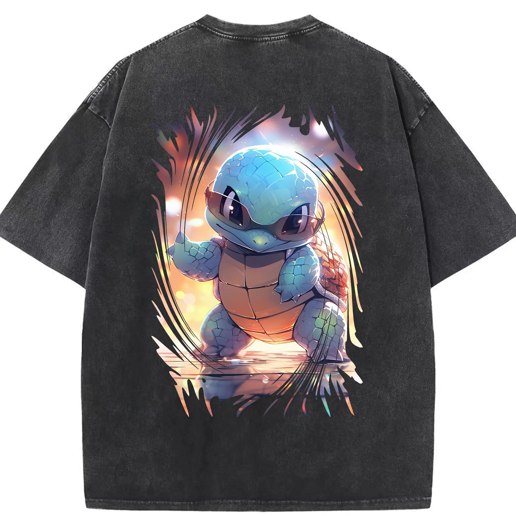 ポケモン グッズ,ゼニガメ - 綿100％ ヴィンテージ風 半袖Tシャツ ・ 背面プリント ・ 柔らか肌触り ・ 通気性 快適 ・ スポーツ カジュアル 外出用