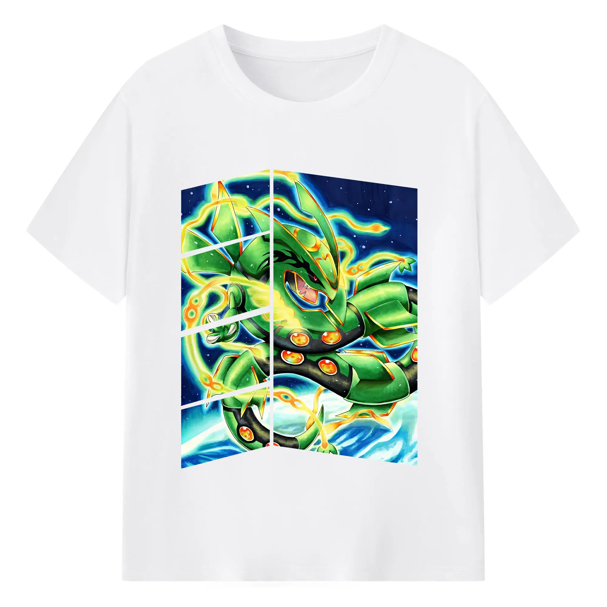 ポケモン グッズ,レックウザ - 綿100％ 半袖Tシャツ ・ フロントプリント ・ 快適 通気性 ・ 日常使い 散歩 スポーツ用