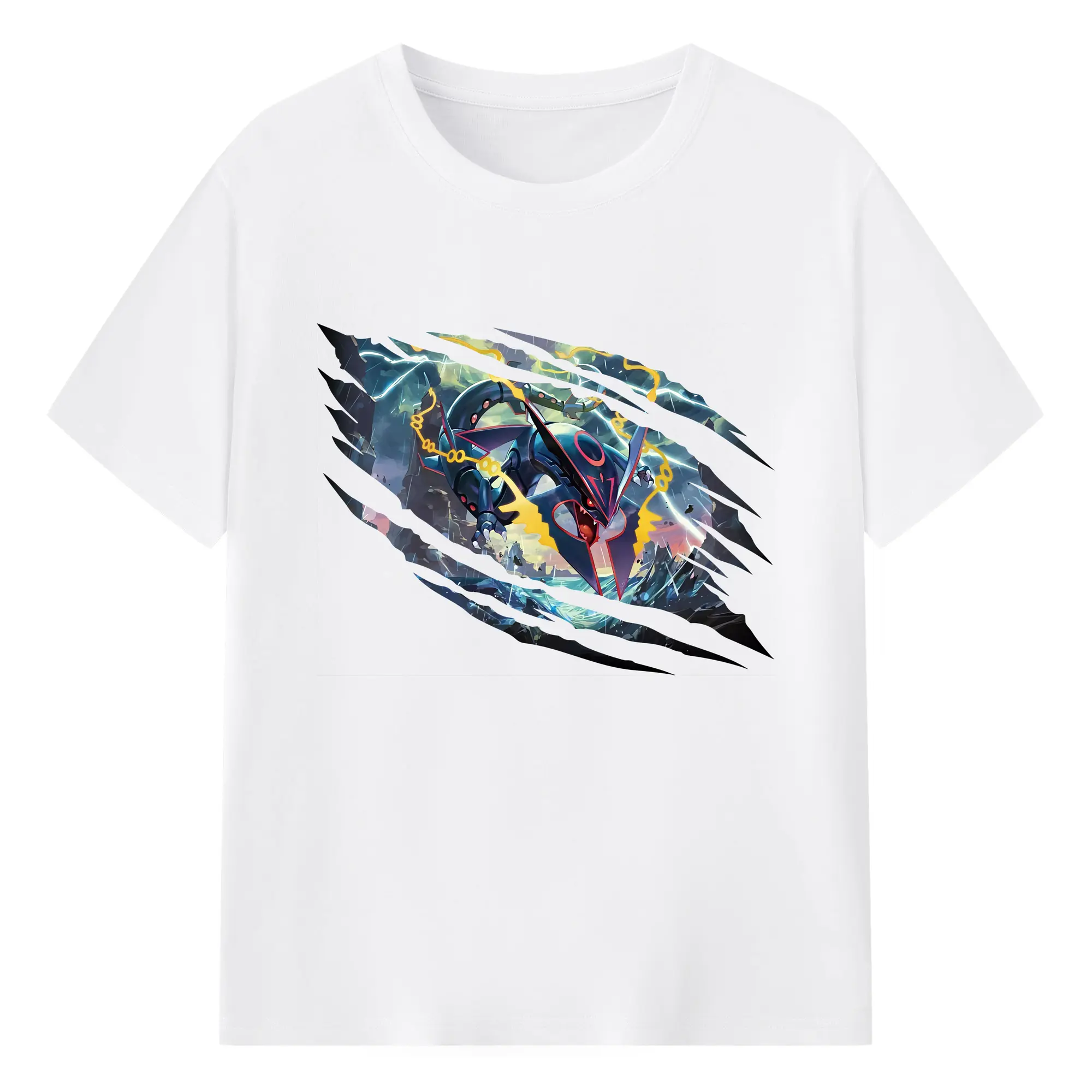 ポケモン グッズ,レックウザ - 綿100％ 半袖Tシャツ ・ フロントプリント ・ 快適 通気性 ・ 日常使い 散歩 スポーツ用