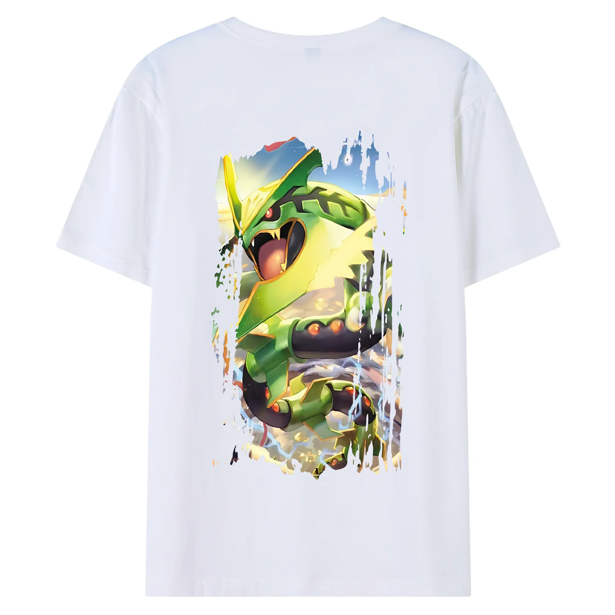 ポケモン グッズ,レックウザ - 綿100％ 半袖Tシャツ ・ バックプリント ・ 快適 通気性 ・ 日常使い 散歩 スポーツ用