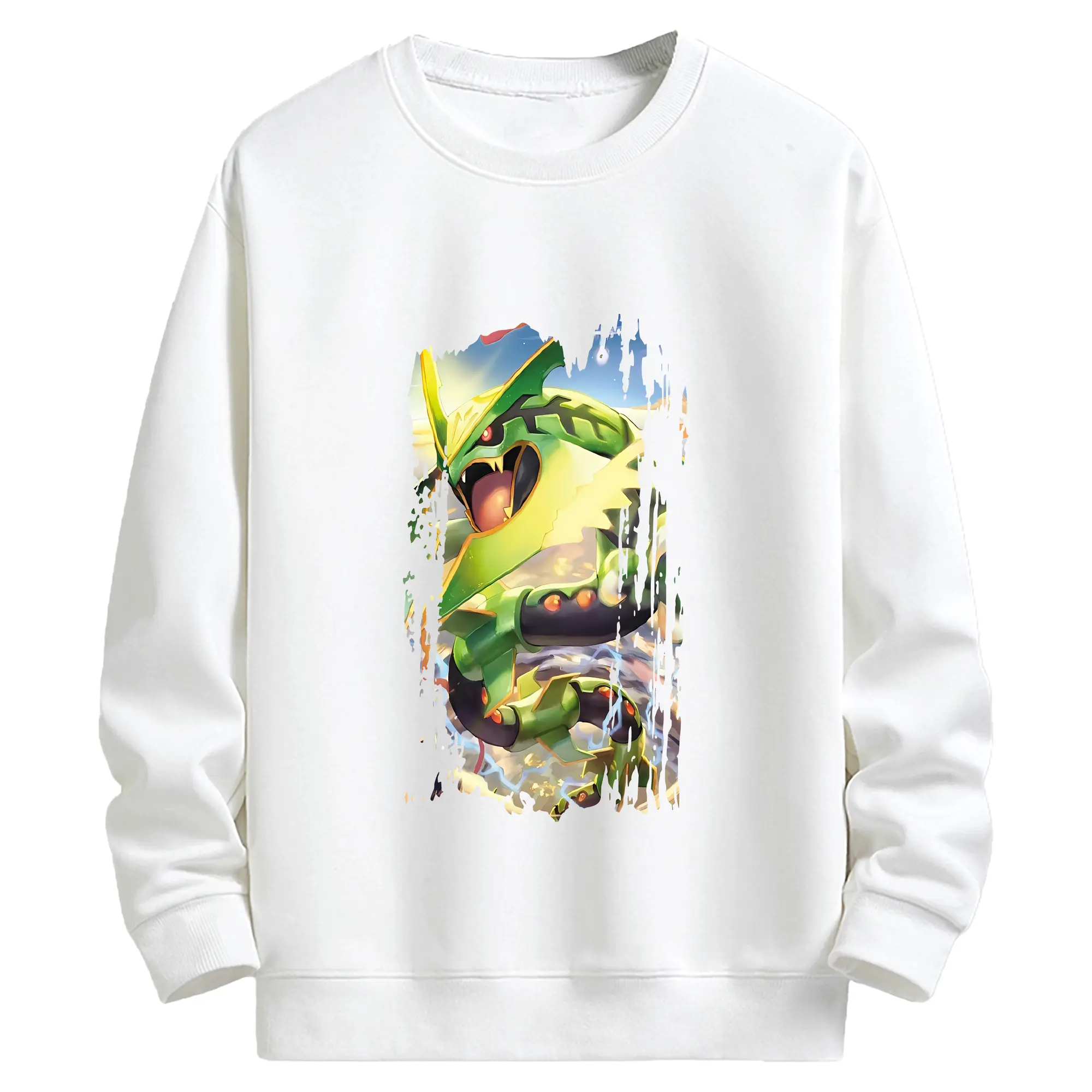 ポケモン グッズ,レックウザ - キッズ クルーネックスウェットシャツ ・ フロントプリント ・ 綿80％ ポリエステル20％ ・ 快適 通学 スポーツ 日常使い お散歩用