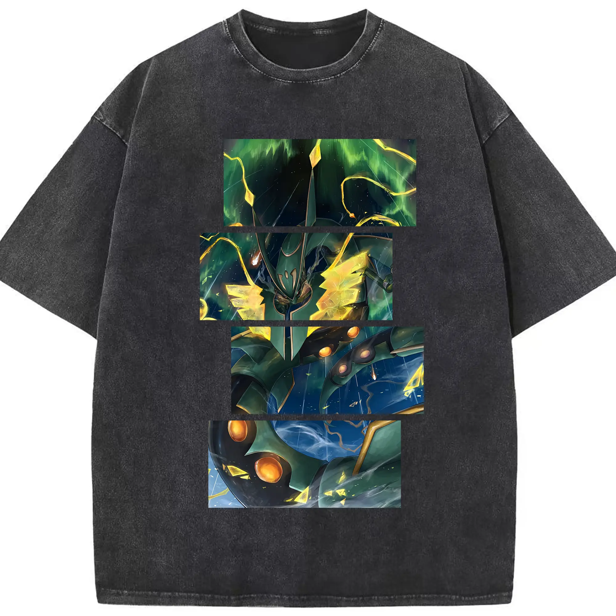 ポケモン グッズ,レックウザ - 綿100％ ヴィンテージ風 半袖Tシャツ ・ フロントプリント ・ 柔らか肌触り ・ 通気性 快適 ・ スポーツ カジュアル 外出用