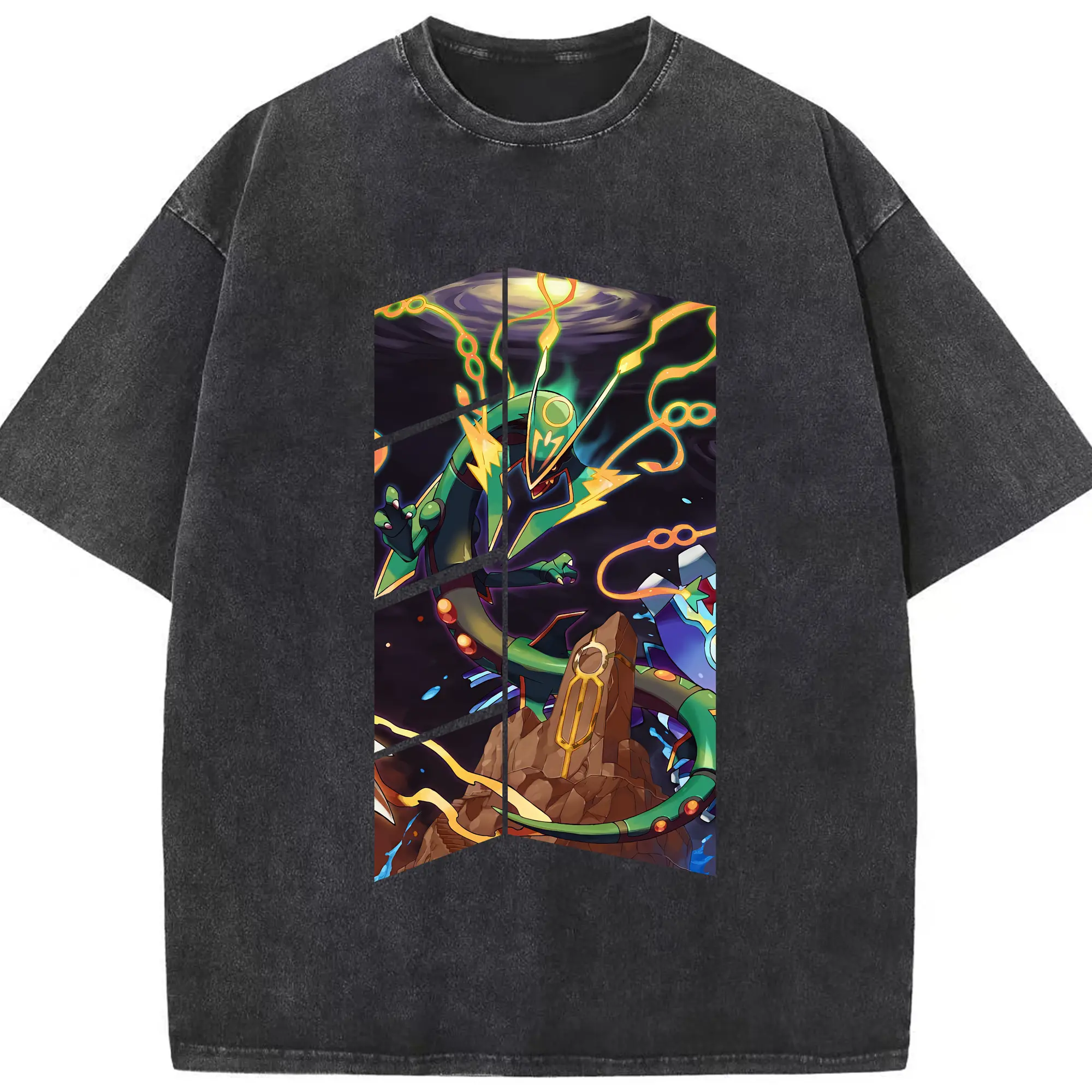 ポケモン グッズ,レックウザ - 綿100％ ヴィンテージ風 半袖Tシャツ ・ フロントプリント ・ 柔らか肌触り ・ 通気性 快適 ・ スポーツ カジュアル 外出用