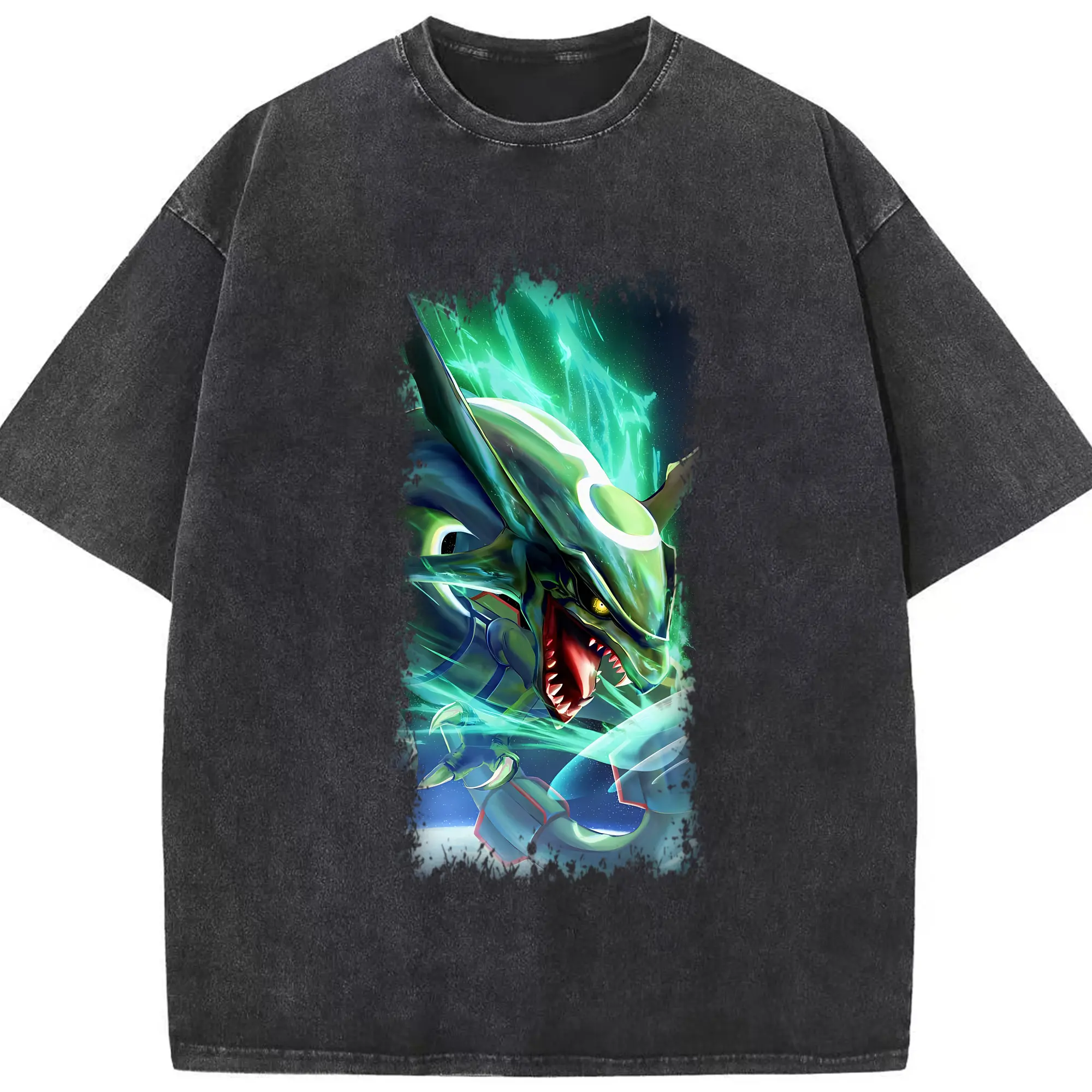 ポケモン グッズ,レックウザ - 綿100％ ヴィンテージ風 半袖Tシャツ ・ フロントプリント ・ 柔らか肌触り ・ 通気性 快適 ・ スポーツ カジュアル 外出用