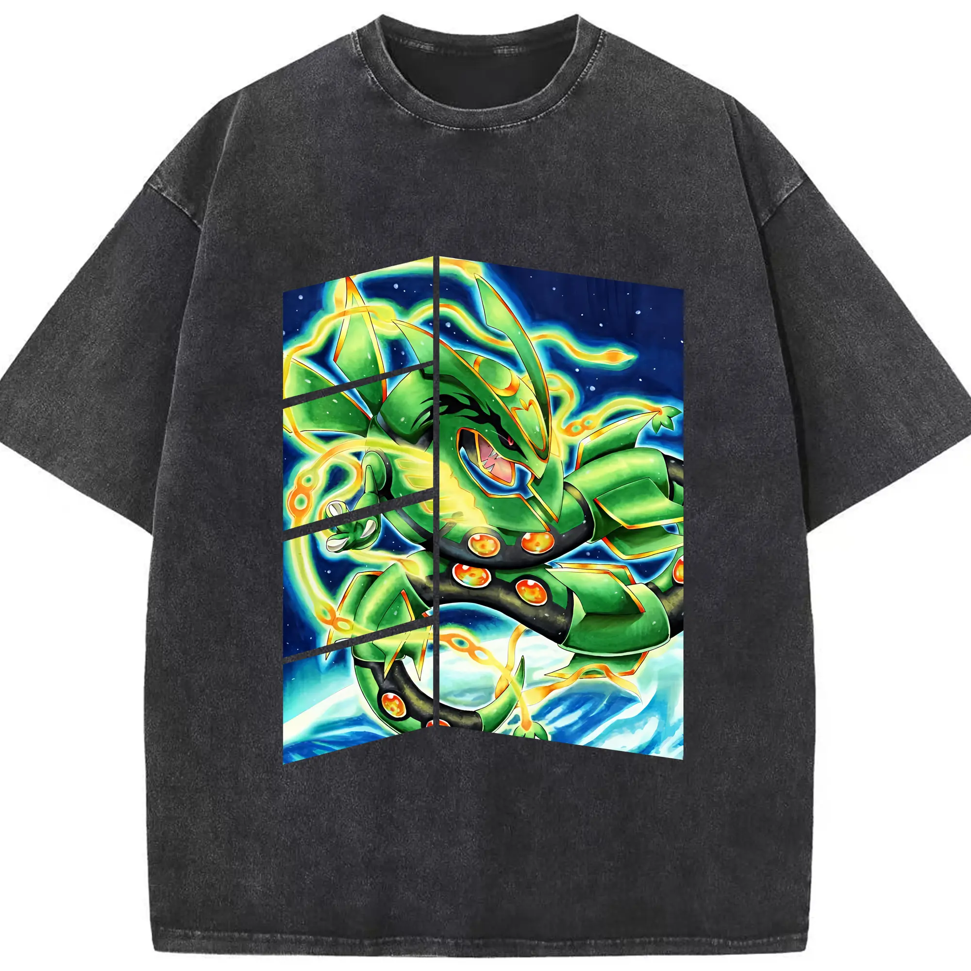 ポケモン グッズ,レックウザ - 綿100％ ヴィンテージ風 半袖Tシャツ ・ フロントプリント ・ 柔らか肌触り ・ 通気性 快適 ・ スポーツ カジュアル 外出用