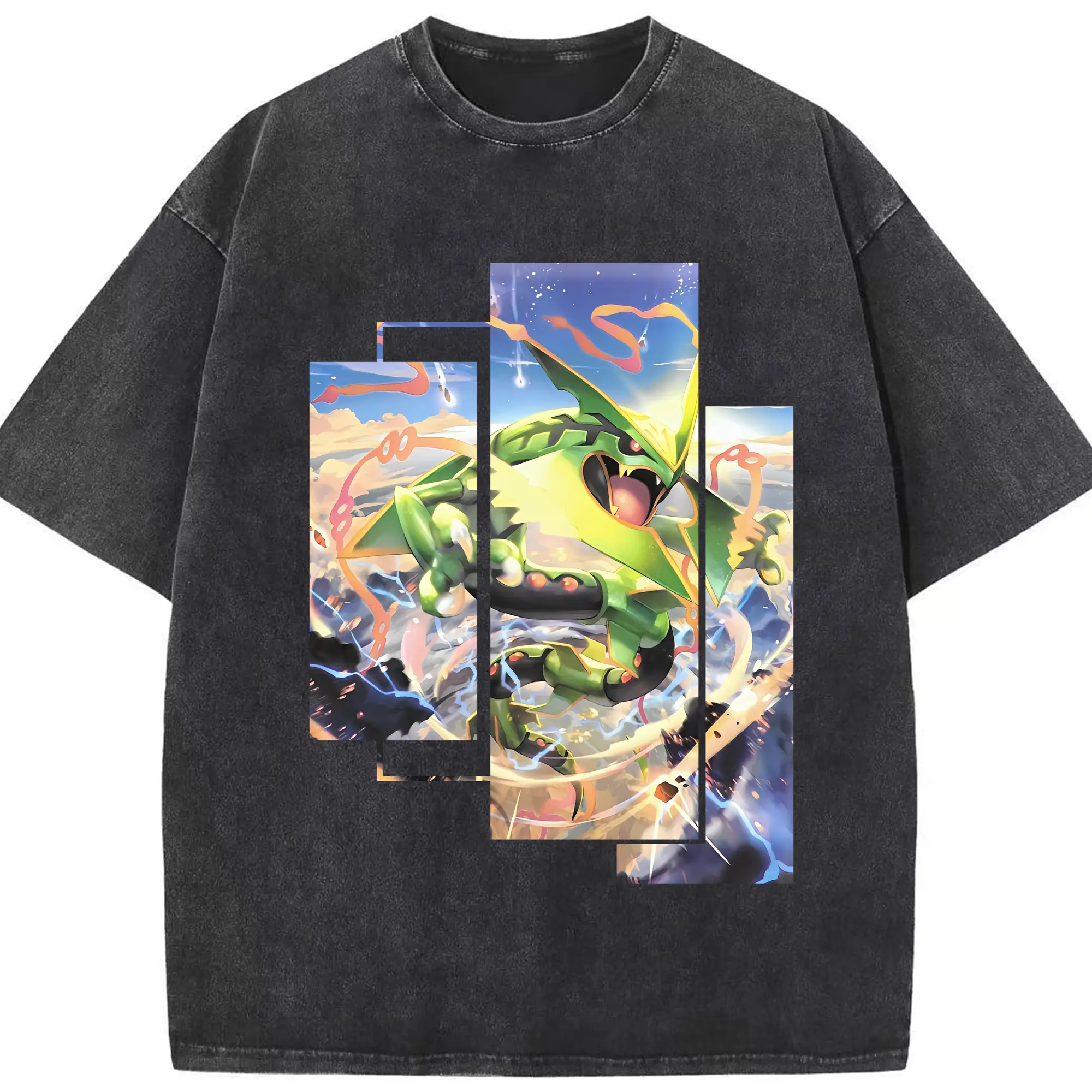 ポケモン グッズ,レックウザ - 綿100％ ヴィンテージ風 半袖Tシャツ ・ フロントプリント ・ 柔らか肌触り ・ 通気性 快適 ・ スポーツ カジュアル 外出用
