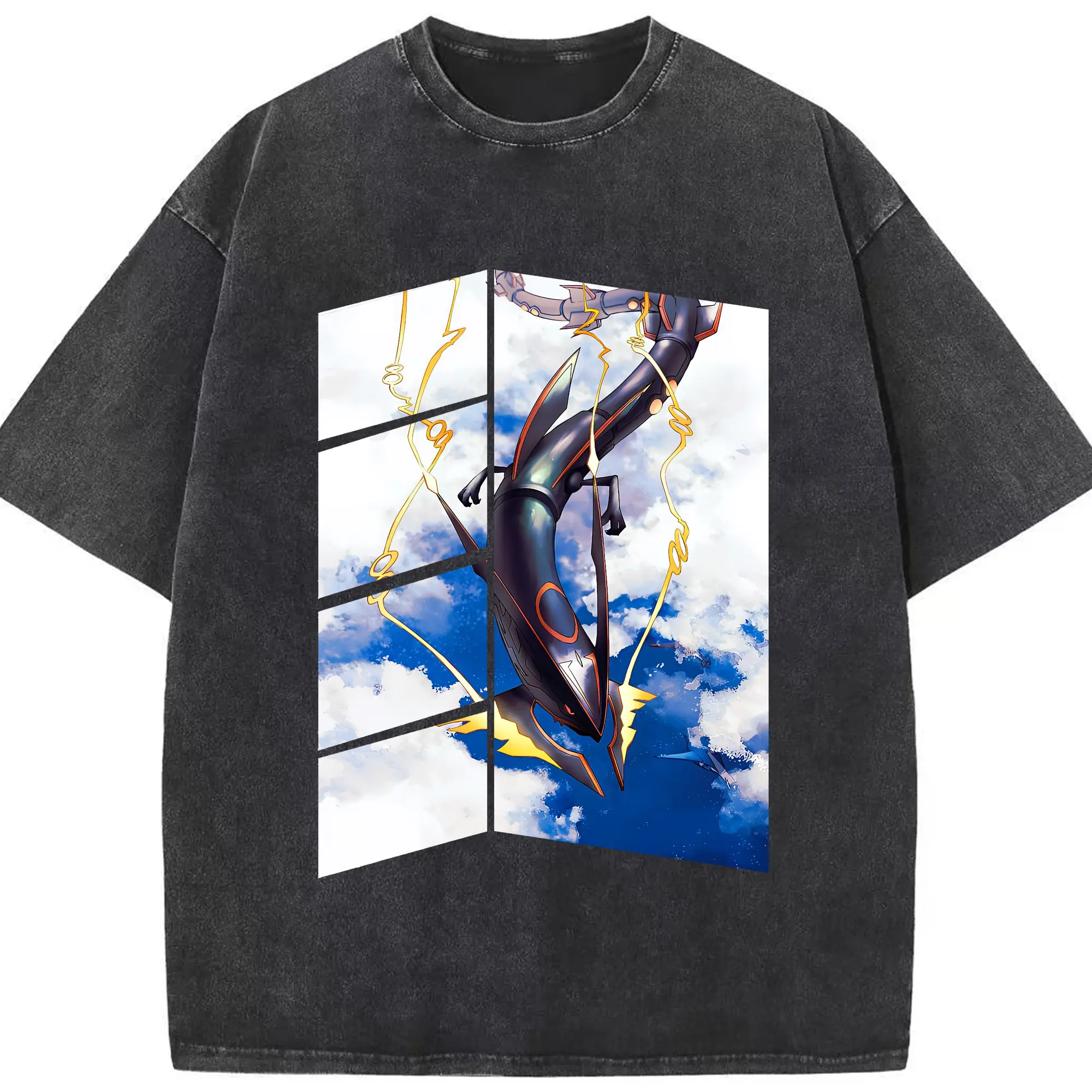 ポケモン グッズ,レックウザ - 綿100％ ヴィンテージ風 半袖Tシャツ ・ フロントプリント ・ 柔らか肌触り ・ 通気性 快適 ・ スポーツ カジュアル 外出用