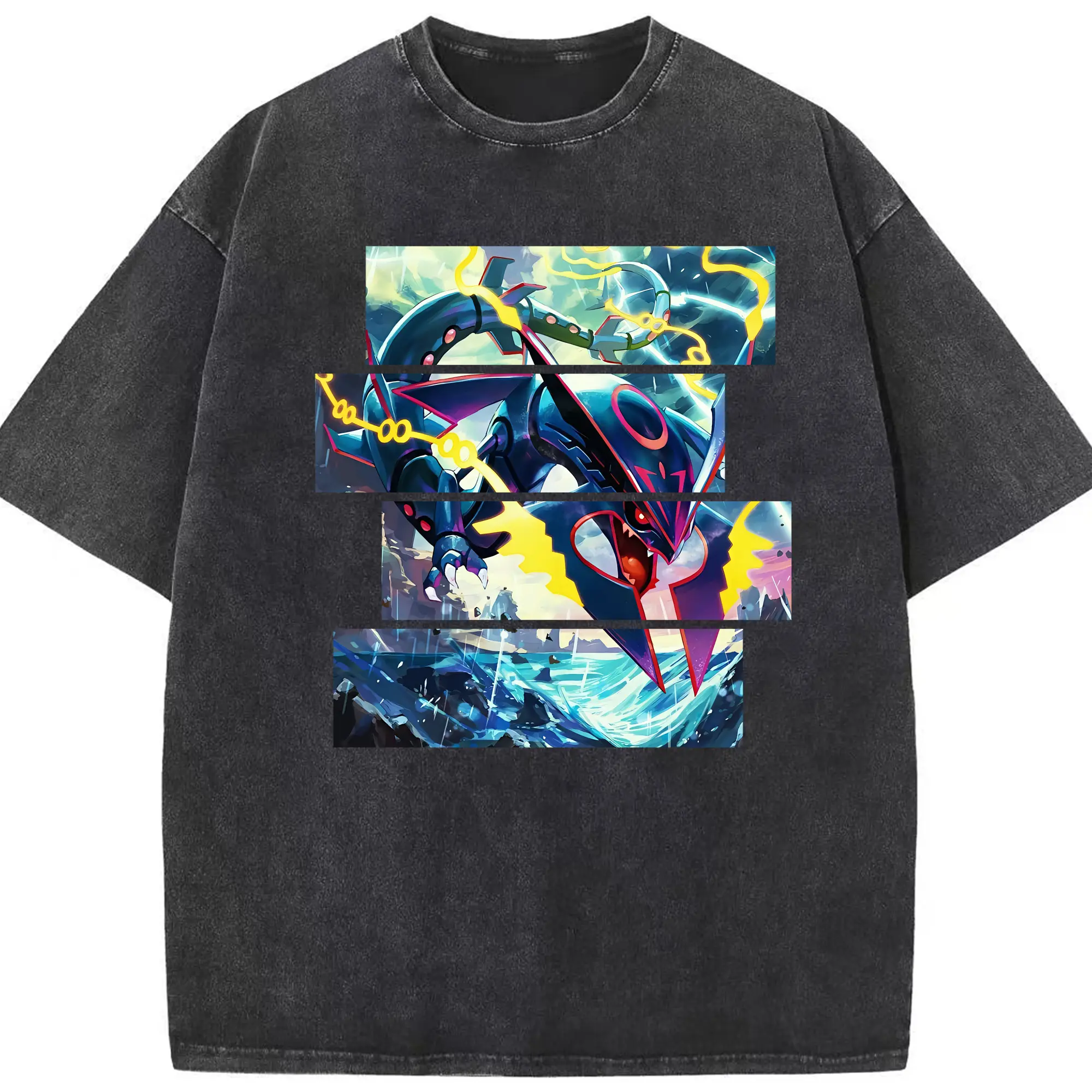 ポケモン グッズ,レックウザ - 綿100％ ヴィンテージ風 半袖Tシャツ ・ フロントプリント ・ 柔らか肌触り ・ 通気性 快適 ・ スポーツ カジュアル 外出用