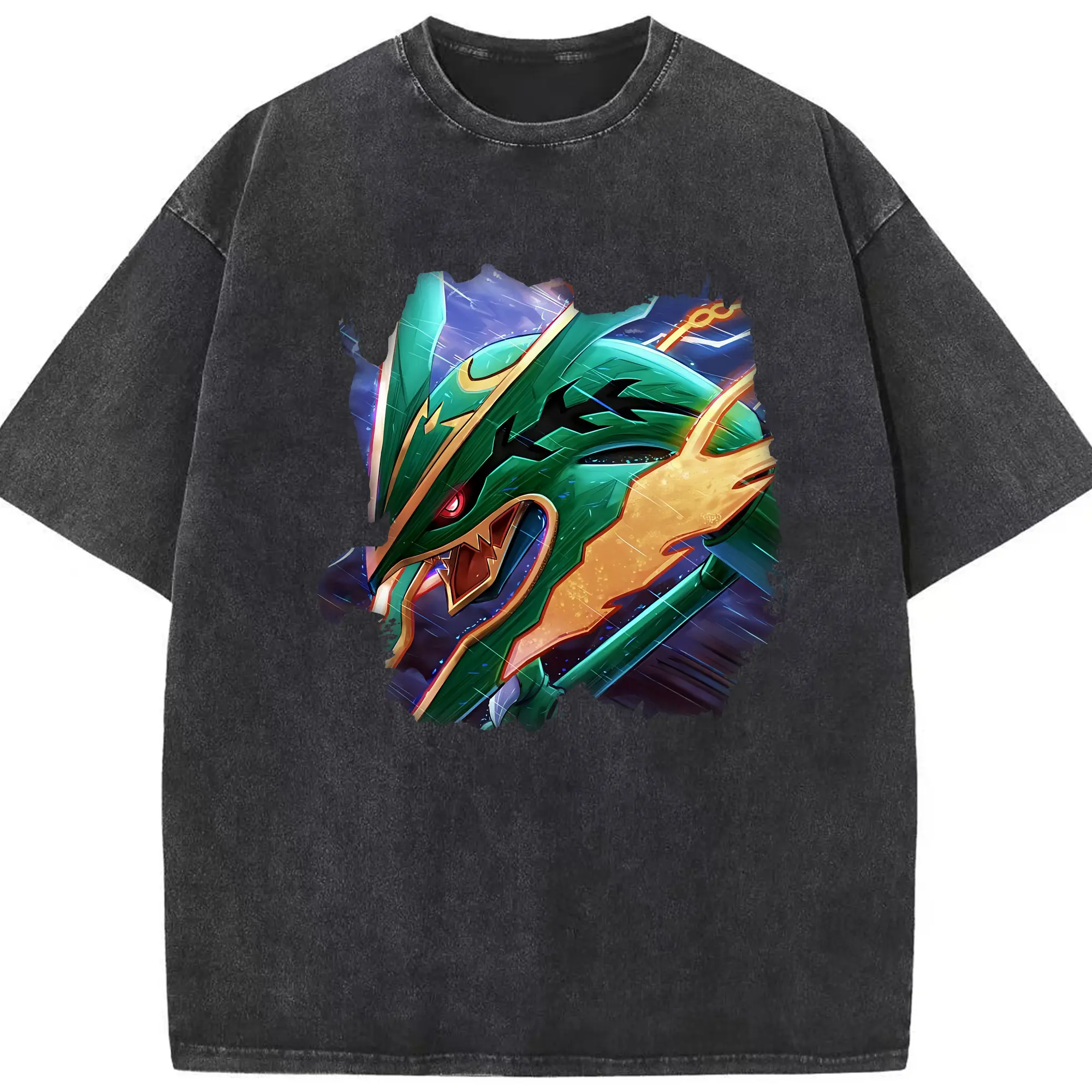 ポケモン グッズ,レックウザ - 綿100％ ヴィンテージ風 半袖Tシャツ ・ フロントプリント ・ 柔らか肌触り ・ 通気性 快適 ・ スポーツ カジュアル 外出用