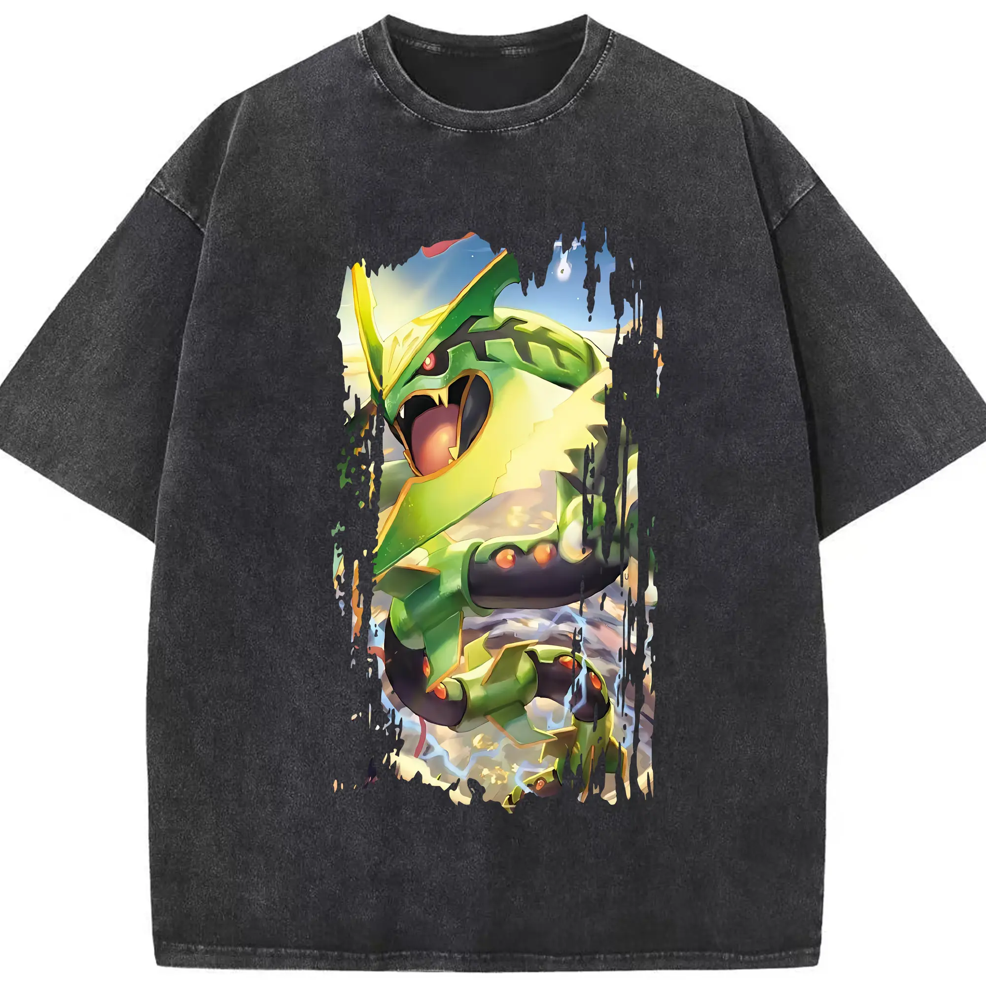 ポケモン グッズ,レックウザ - 綿100％ ヴィンテージ風 半袖Tシャツ ・ フロントプリント ・ 柔らか肌触り ・ 通気性 快適 ・ スポーツ カジュアル 外出用