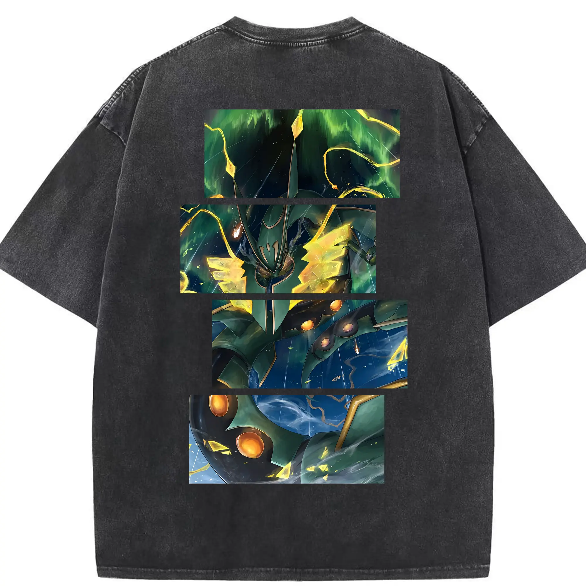 ポケモン グッズ,レックウザ - 綿100％ ヴィンテージ風 半袖Tシャツ ・ 背面プリント ・ 柔らか肌触り ・ 通気性 快適 ・ スポーツ カジュアル 外出用