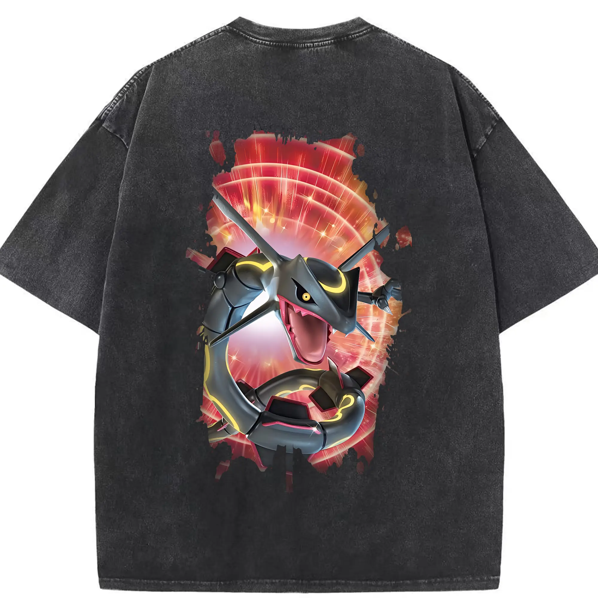 ポケモン グッズ,レックウザ - 綿100％ ヴィンテージ風 半袖Tシャツ ・ 背面プリント ・ 柔らか肌触り ・ 通気性 快適 ・ スポーツ カジュアル 外出用