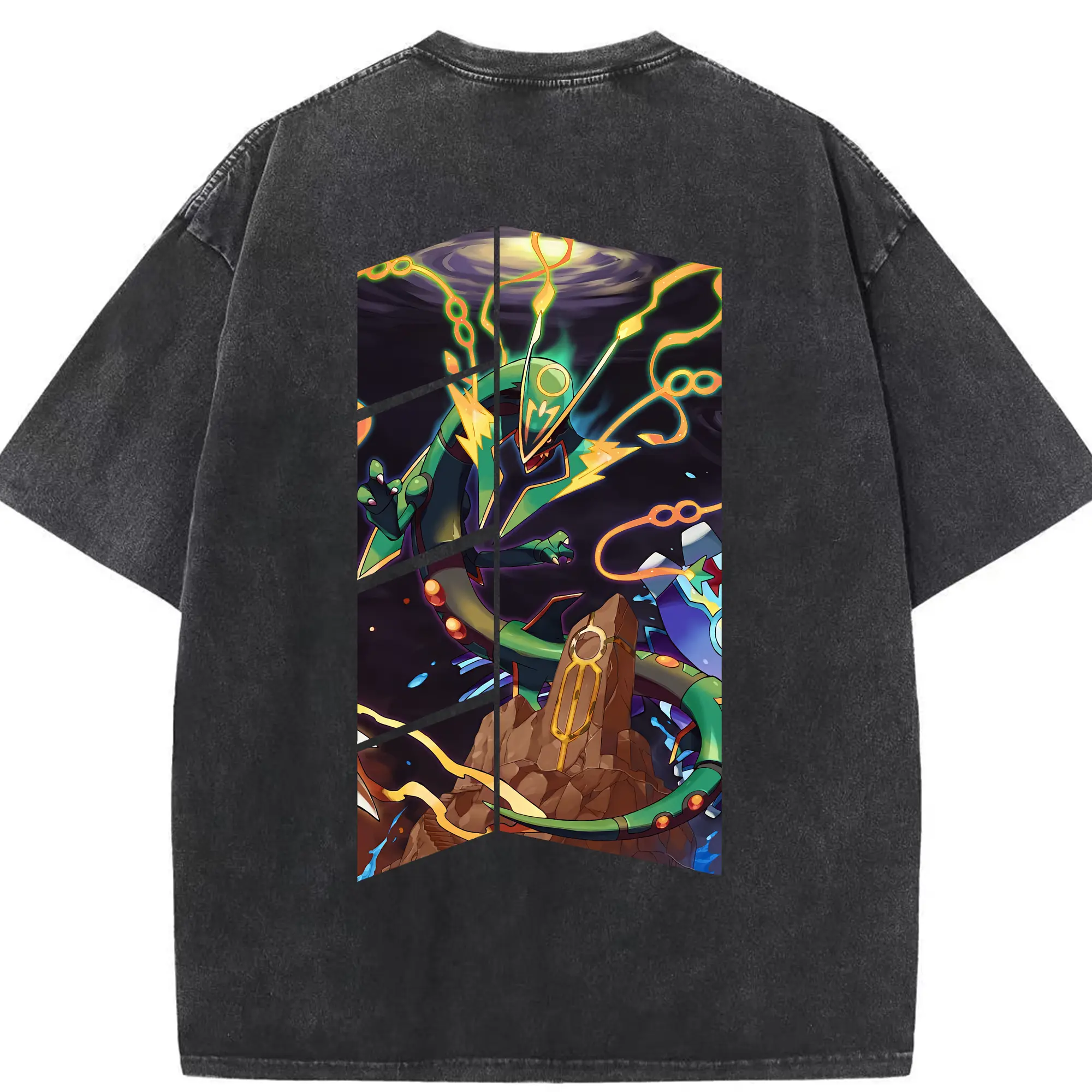 ポケモン グッズ,レックウザ - 綿100％ ヴィンテージ風 半袖Tシャツ ・ 背面プリント ・ 柔らか肌触り ・ 通気性 快適 ・ スポーツ カジュアル 外出用