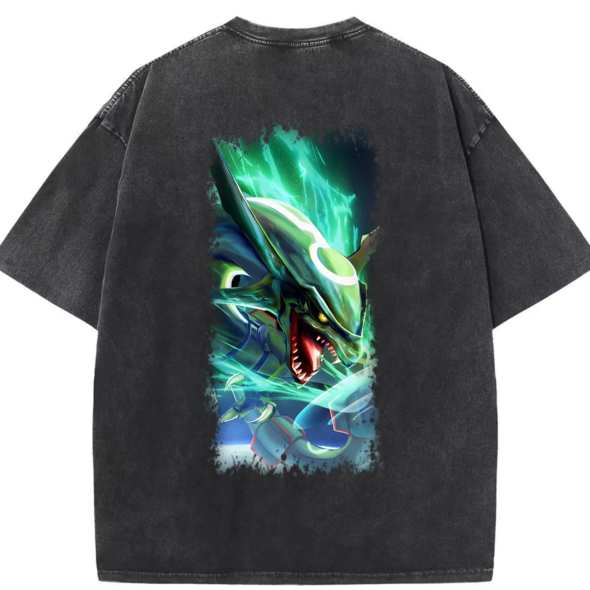 ポケモン グッズ,レックウザ - 綿100％ ヴィンテージ風 半袖Tシャツ ・ 背面プリント ・ 柔らか肌触り ・ 通気性 快適 ・ スポーツ カジュアル 外出用