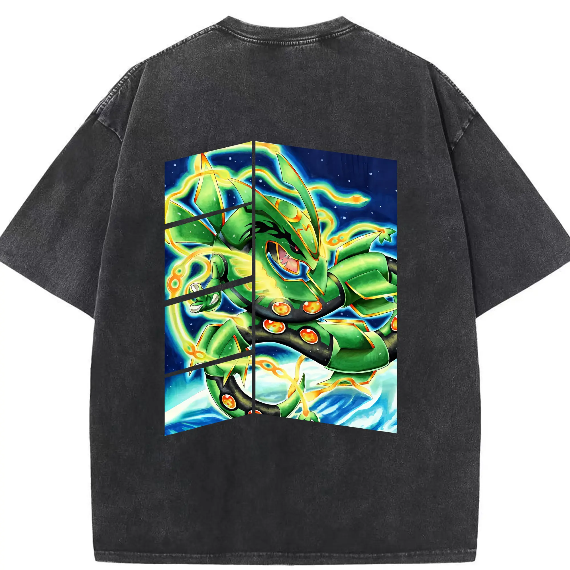 ポケモン グッズ,レックウザ - 綿100％ ヴィンテージ風 半袖Tシャツ ・ 背面プリント ・ 柔らか肌触り ・ 通気性 快適 ・ スポーツ カジュアル 外出用