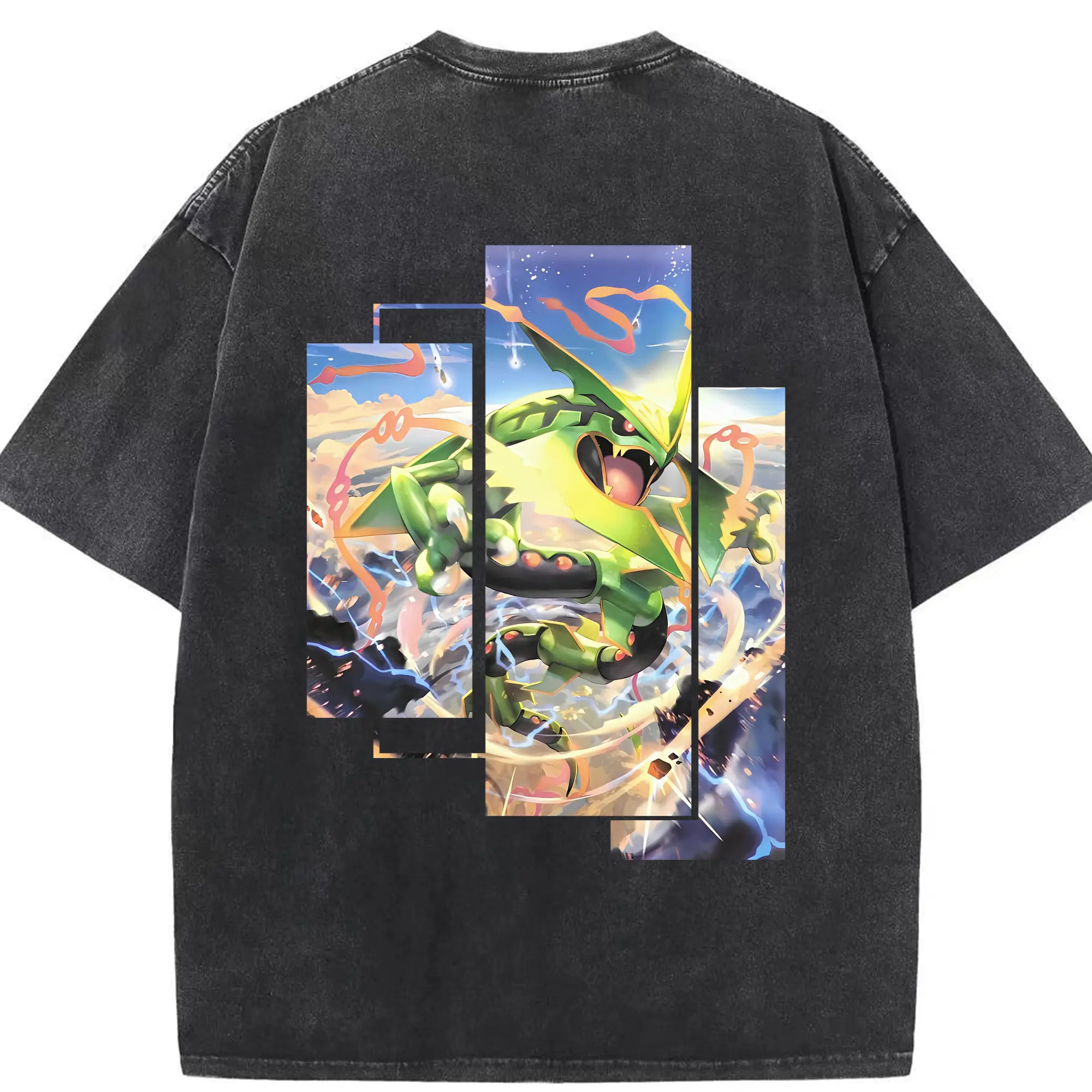 ポケモン グッズ,レックウザ - 綿100％ ヴィンテージ風 半袖Tシャツ ・ 背面プリント ・ 柔らか肌触り ・ 通気性 快適 ・ スポーツ カジュアル 外出用